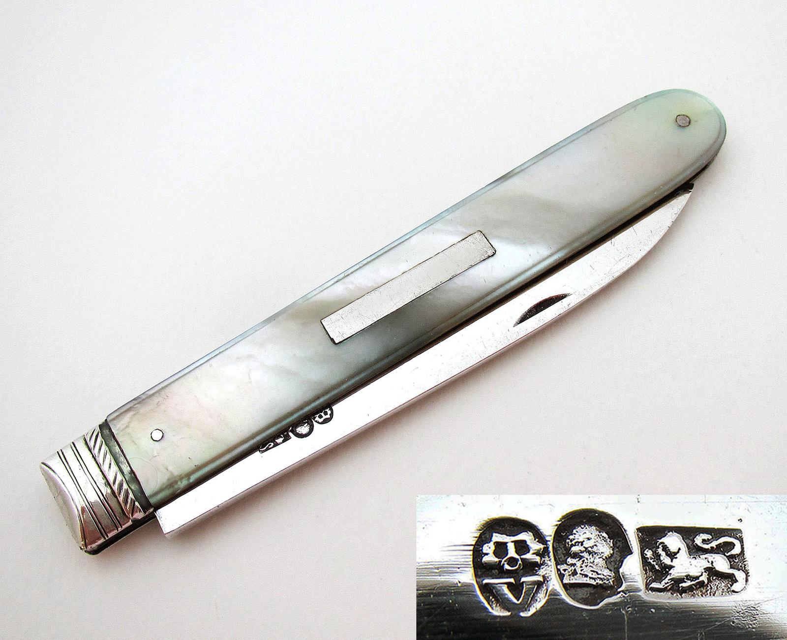 Top Quality Antique English Georgian 1819 Sterling Silver & Mother of Pearl Folding Fruit Knife (1 of 9) Top Quality Antique English Georgian 1819 Sterling Silver & Mother of Pearl Folding Fruit Knife (1 of 9)