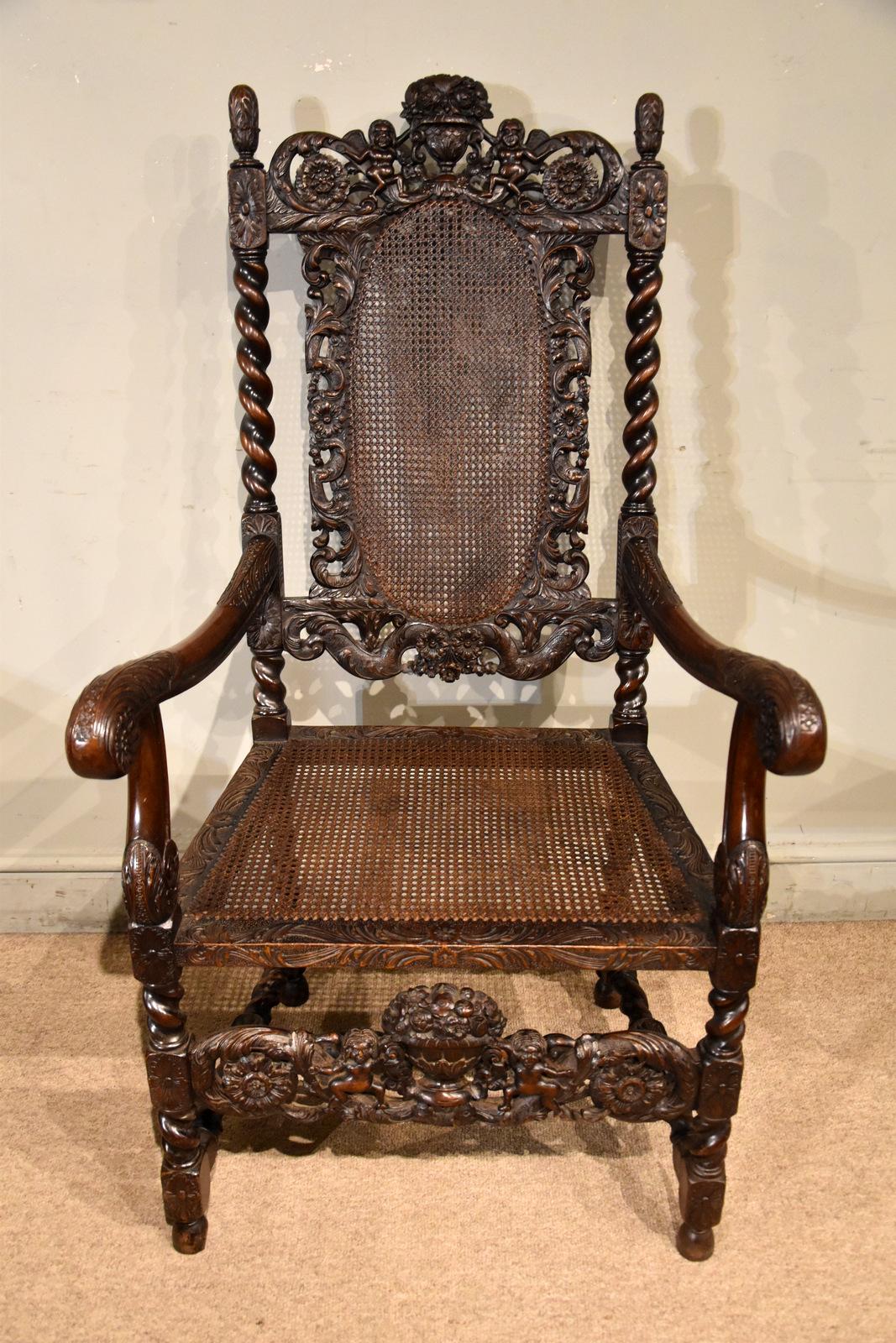 19th Century Walnut Heavily Carved Armchair (1 of 9)