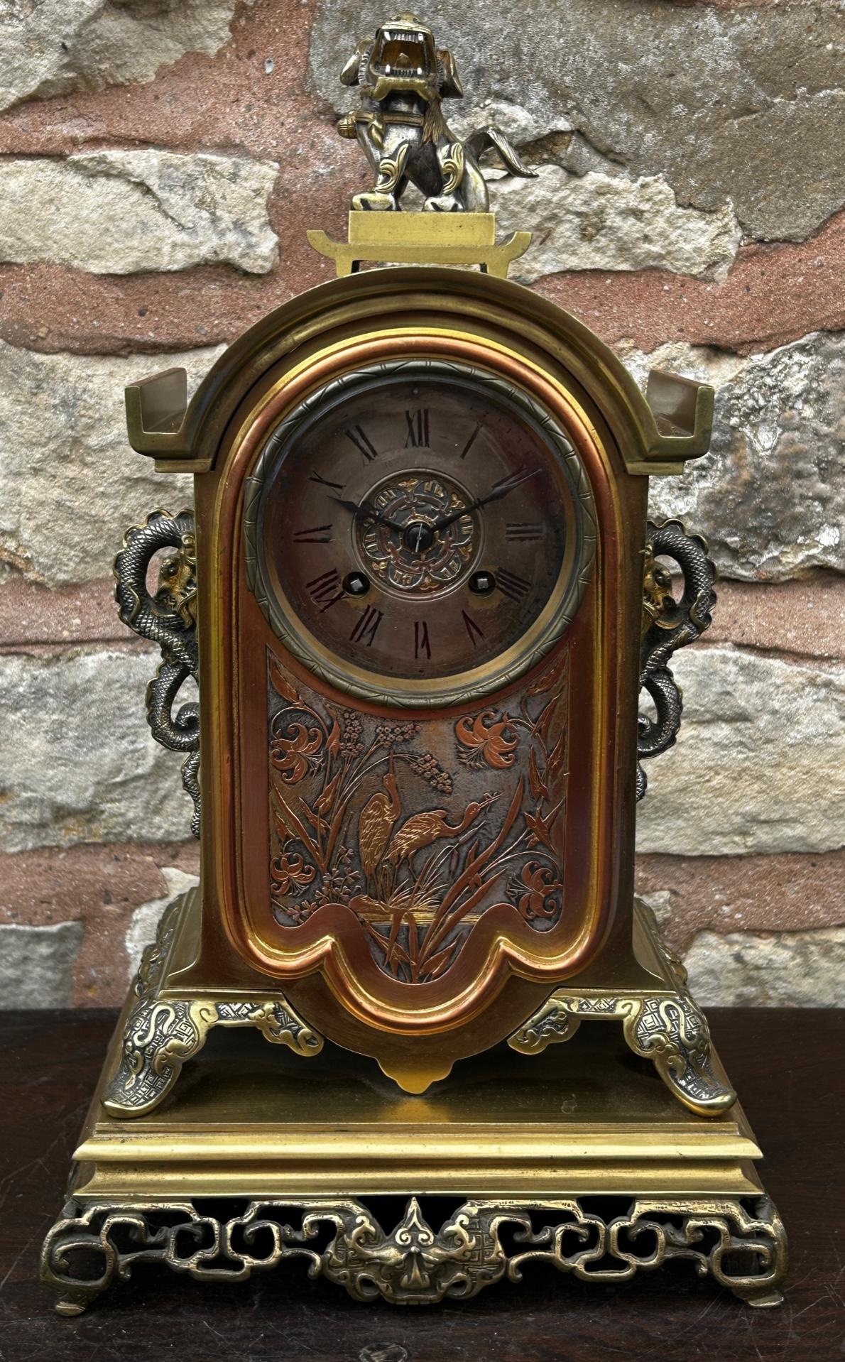 Stunning Chinese Style Bronze Ormolu Mantle Clock - 8 Day Gong Striking Clock (1 of 14) Stunning Chinese Style Bronze Ormolu Mantle Clock - 8 Day Gong Striking Clock (1 of 14)