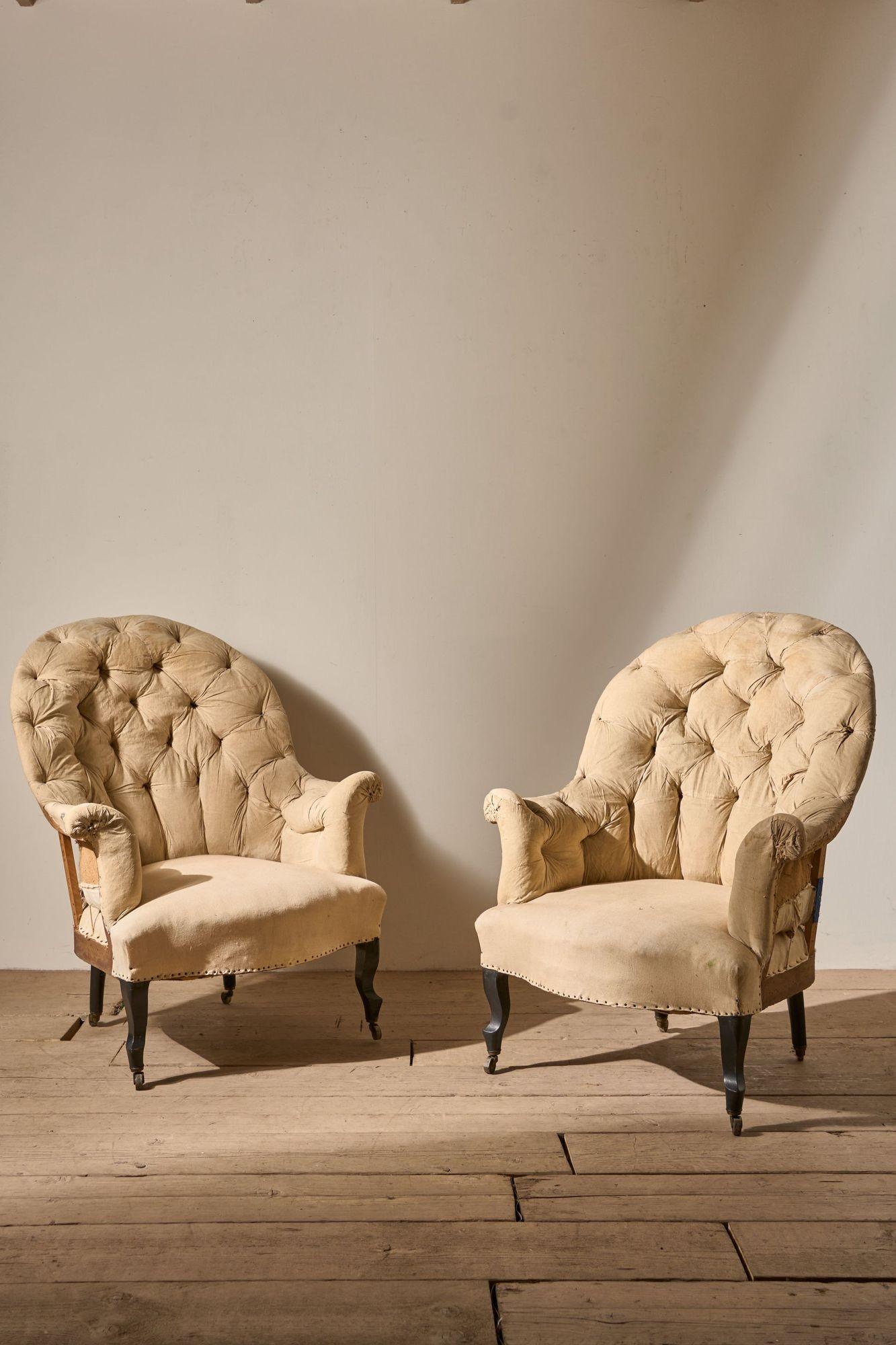 Pair of Napoleon III High Buttoned Curved Back Armchairs (1 of 5) Pair of Napoleon III High Buttoned Curved Back Armchairs (1 of 5)