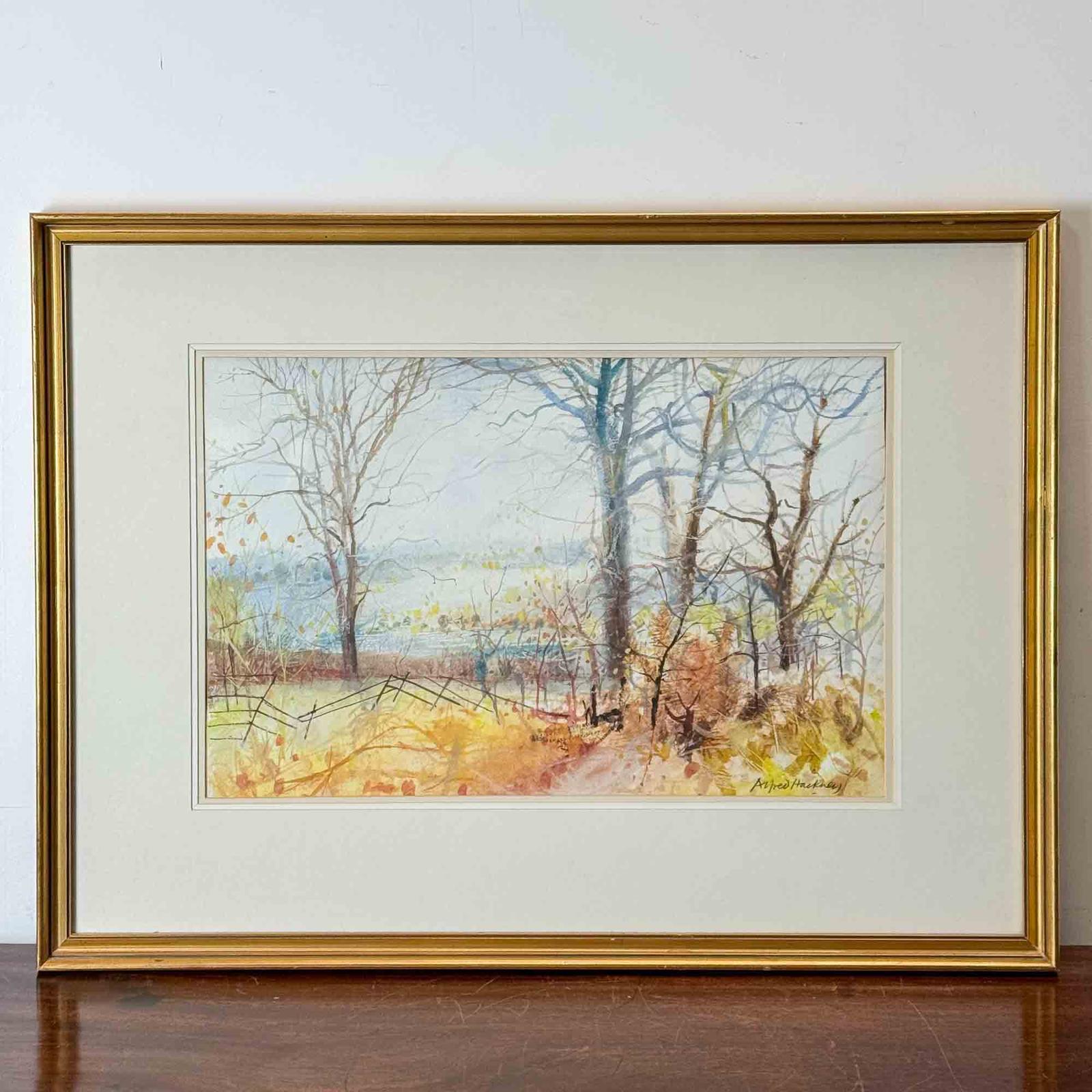 'late Autumn, Cobham Wood' Watercolour by Alfred Hackney (1 of 7)