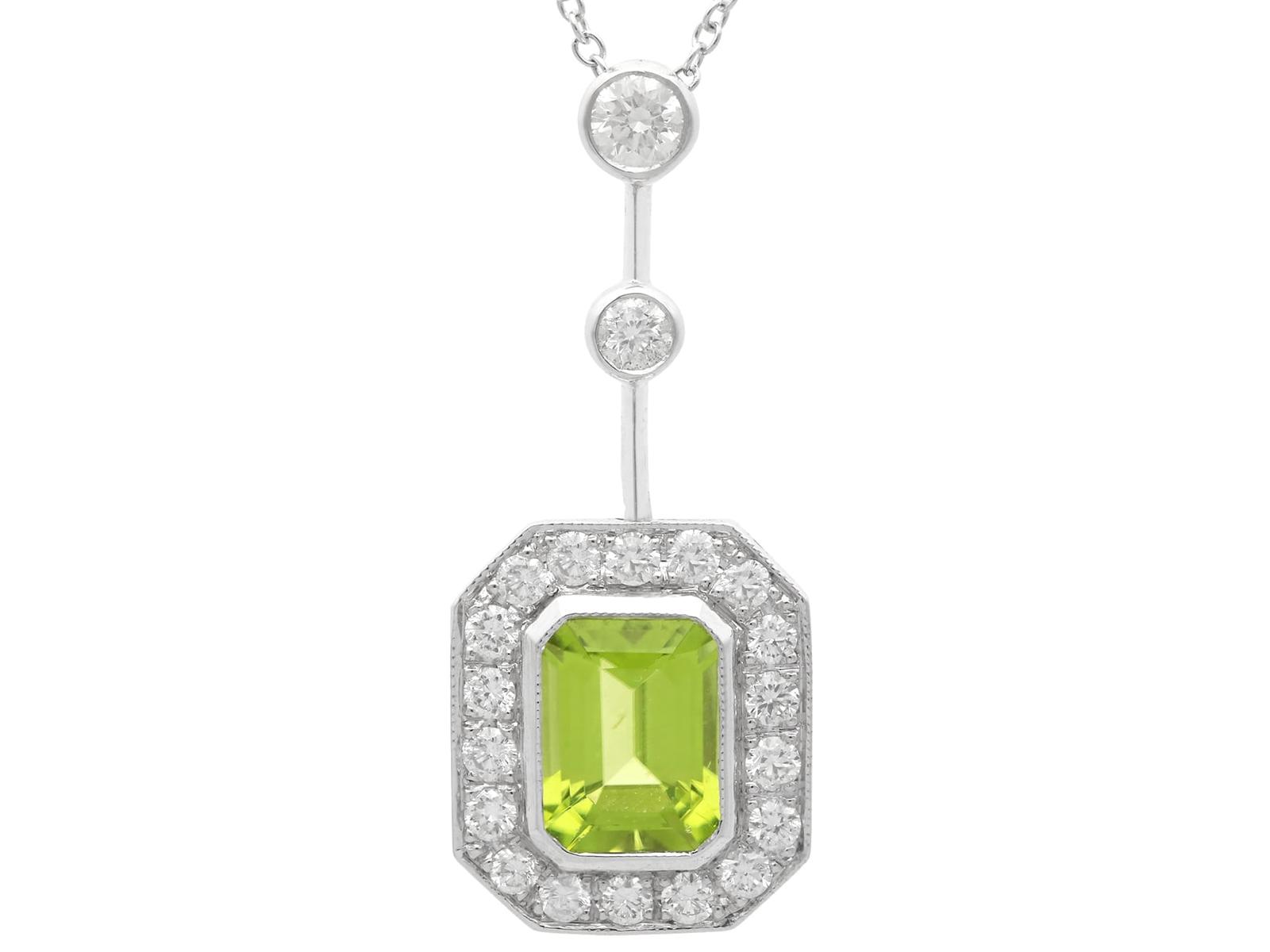 Vintage 1.54ct Peridot & 0.66ct Diamond, 18ct White Gold Pendant c.1945 (1 of 10) Vintage 1.54ct Peridot & 0.66ct Diamond, 18ct White Gold Pendant c.1945 (1 of 10)