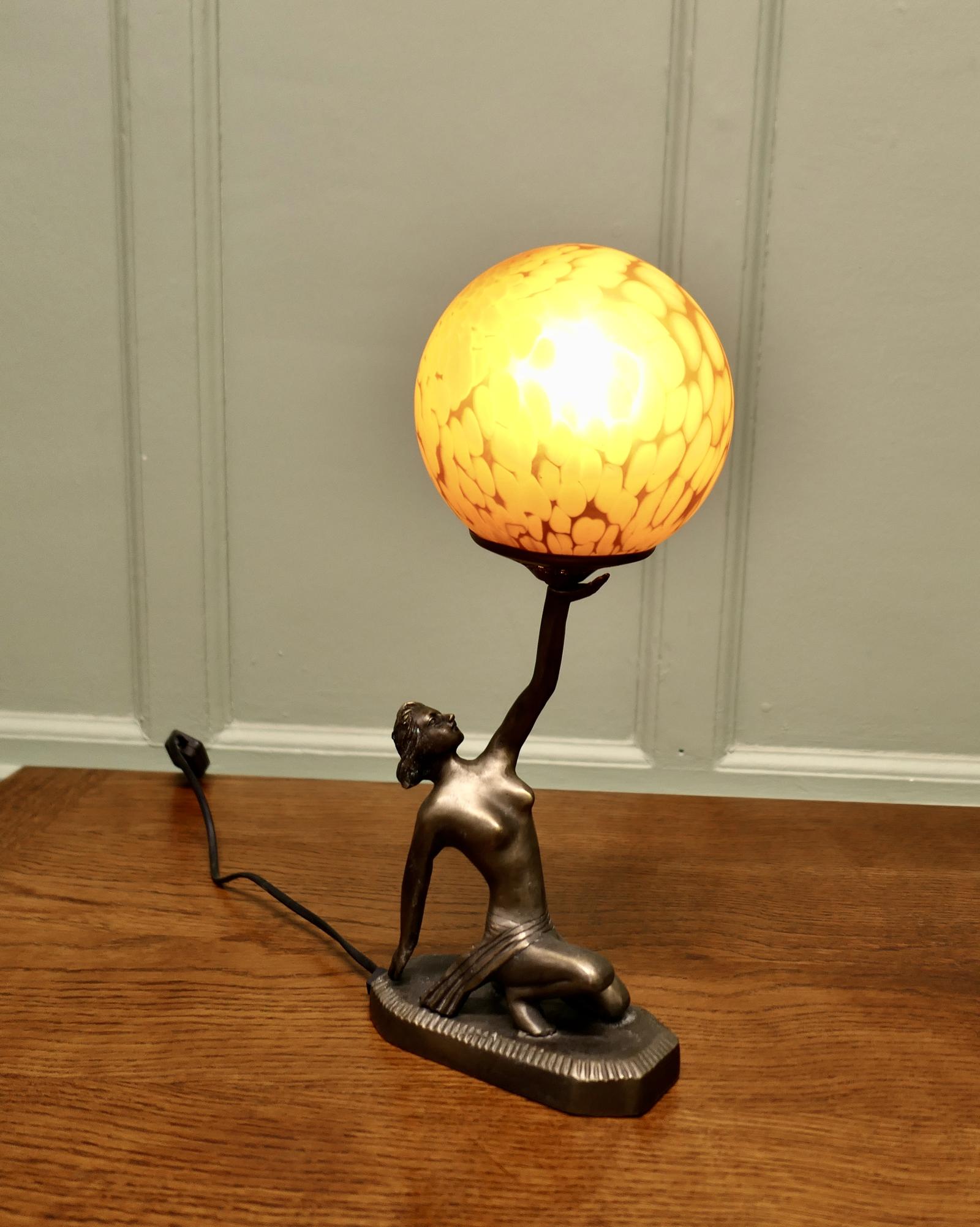 Art Deco Female Bronze Sculpture Globe Lamp (1 of 6)