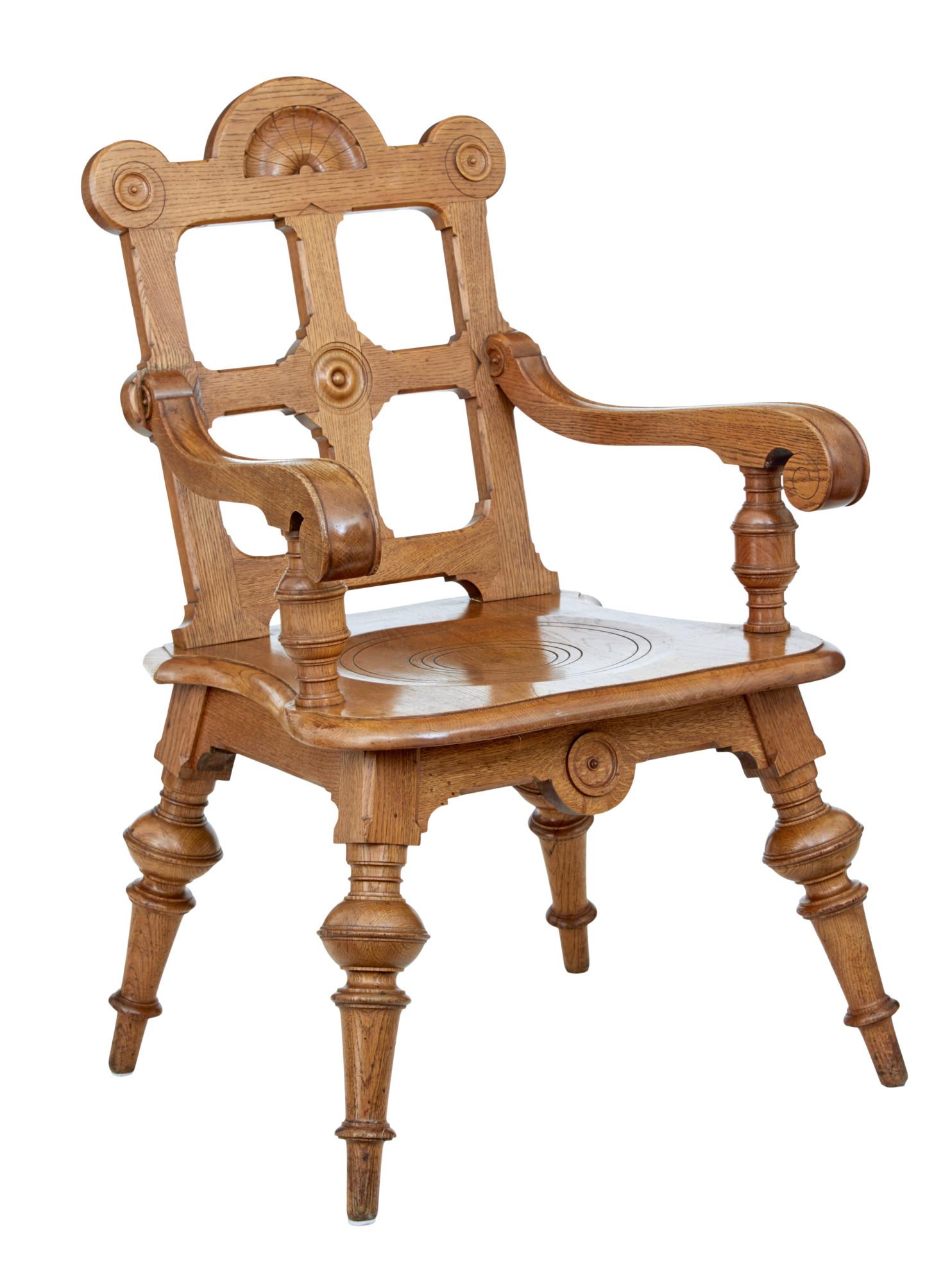 Late 19th Century Carved Oak Arts & Crafts Armchair (1 of 10)