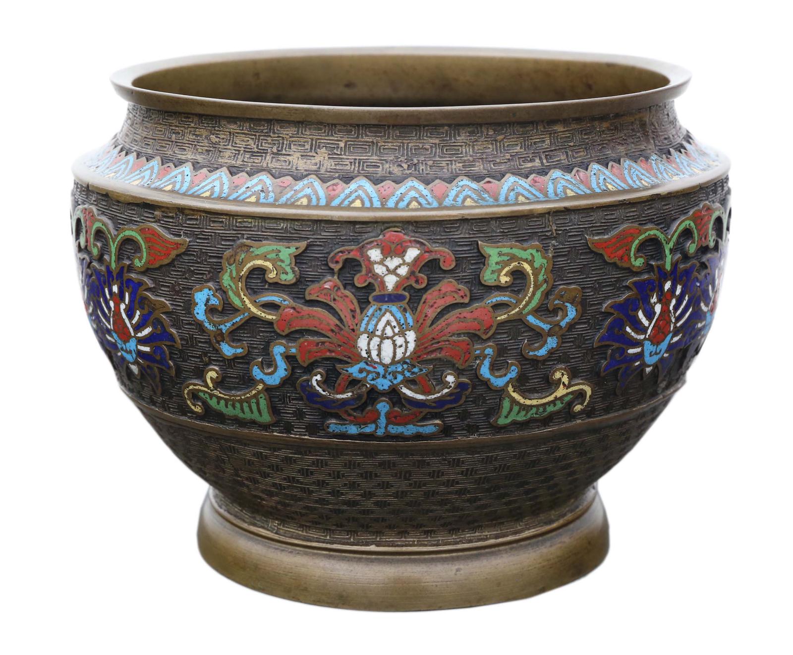 Chinese bronze cloisonne planter bowl Late 19th Century (1 of 7)