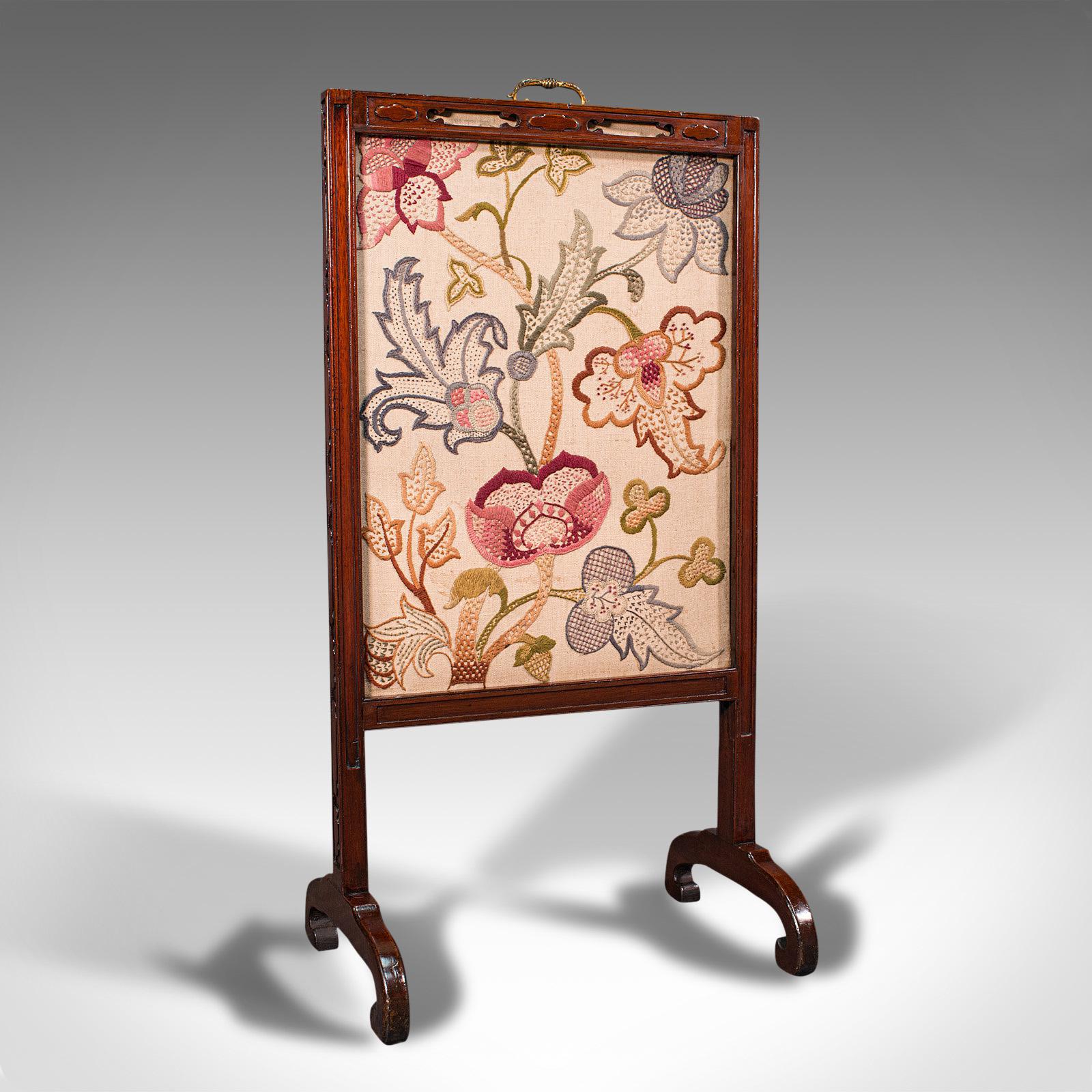 Antique Needlepoint Fire Screen, English, Mahogany, Fireside Guard, Regency (1 of 12)