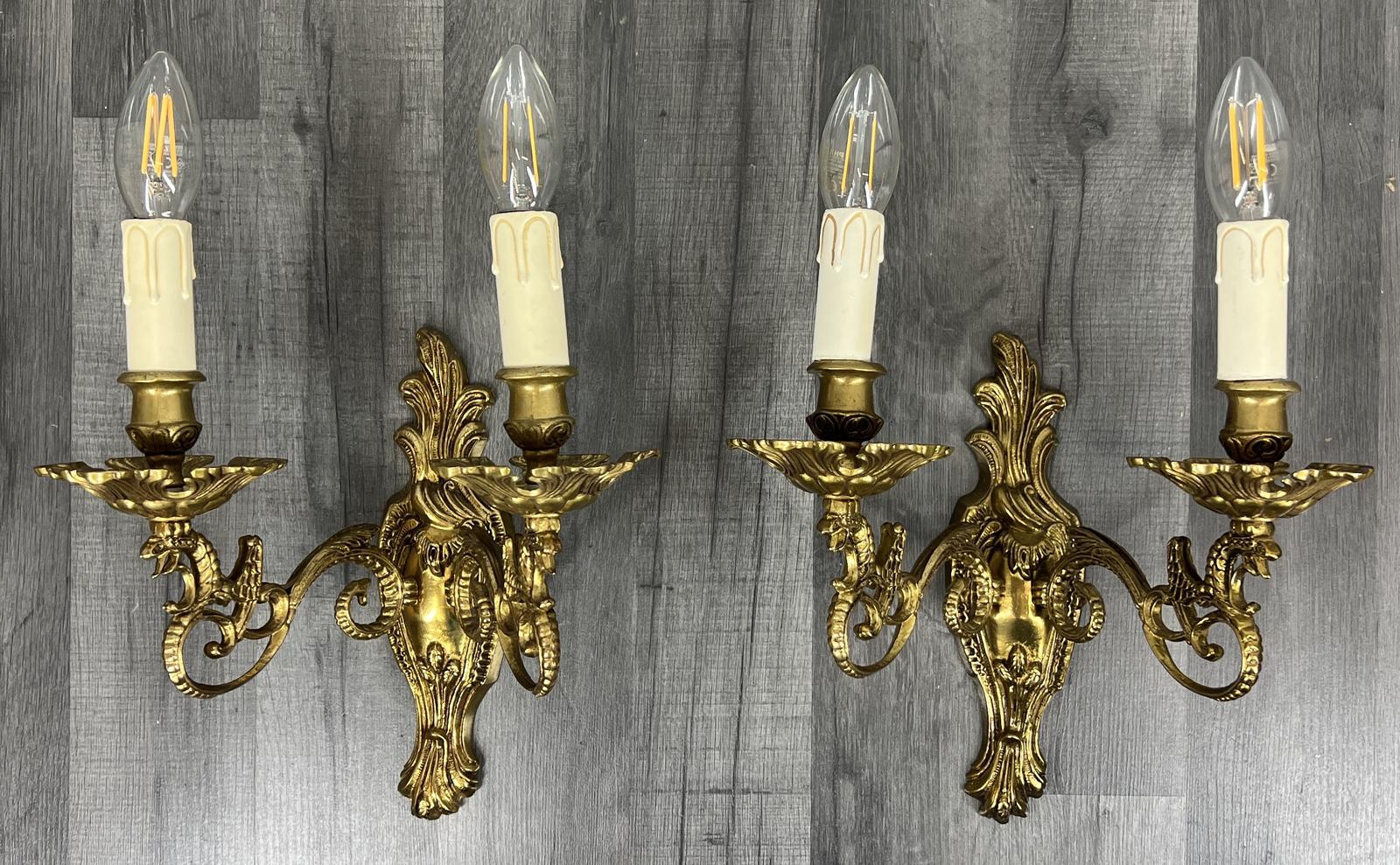 Wall Lamps Vintage French Brass Rococo Candle Style Sconces (1 of 11)