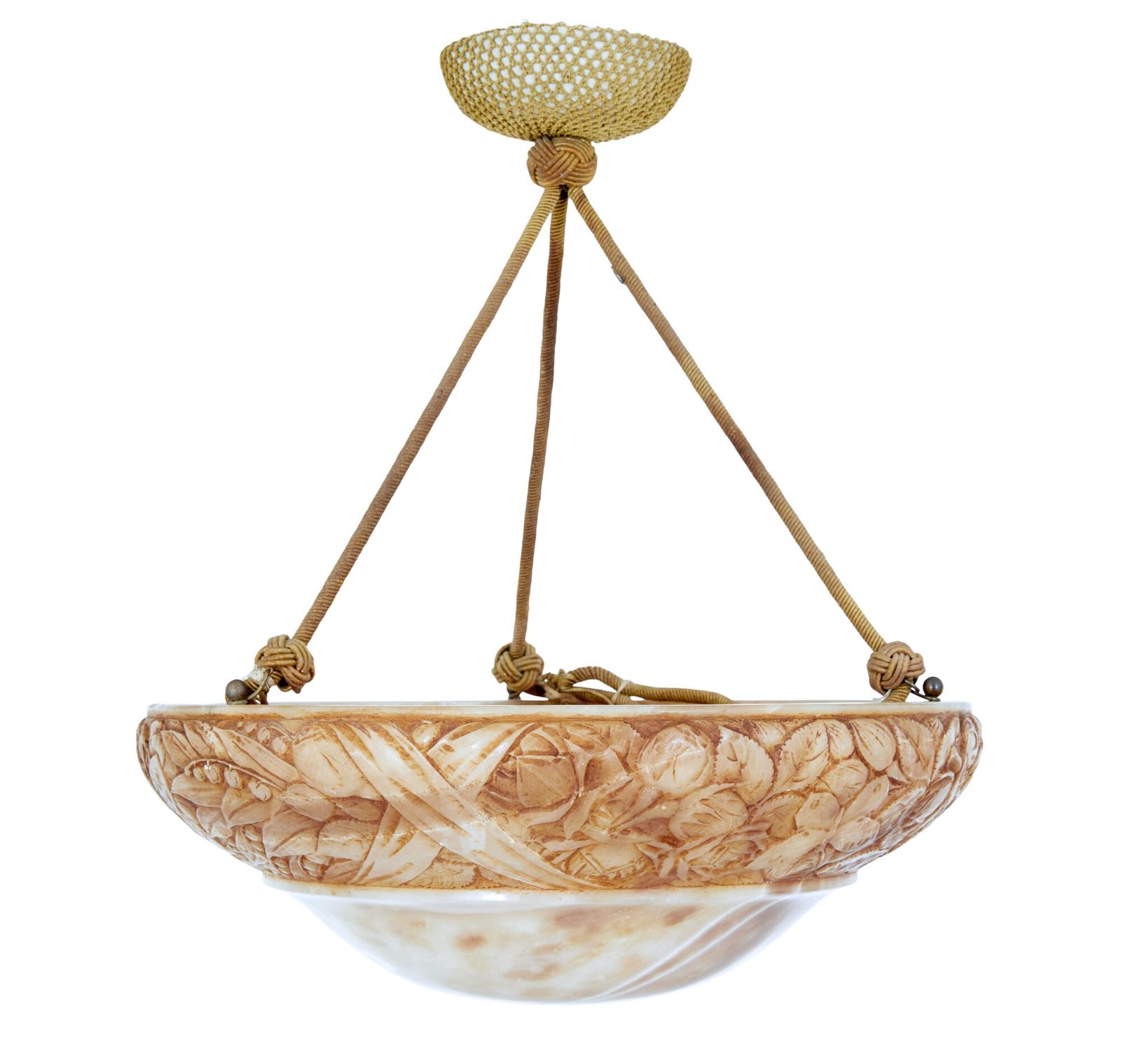 Swedish Shaped Art Deco Carved Alabaster Ceiling Light (1 of 7)