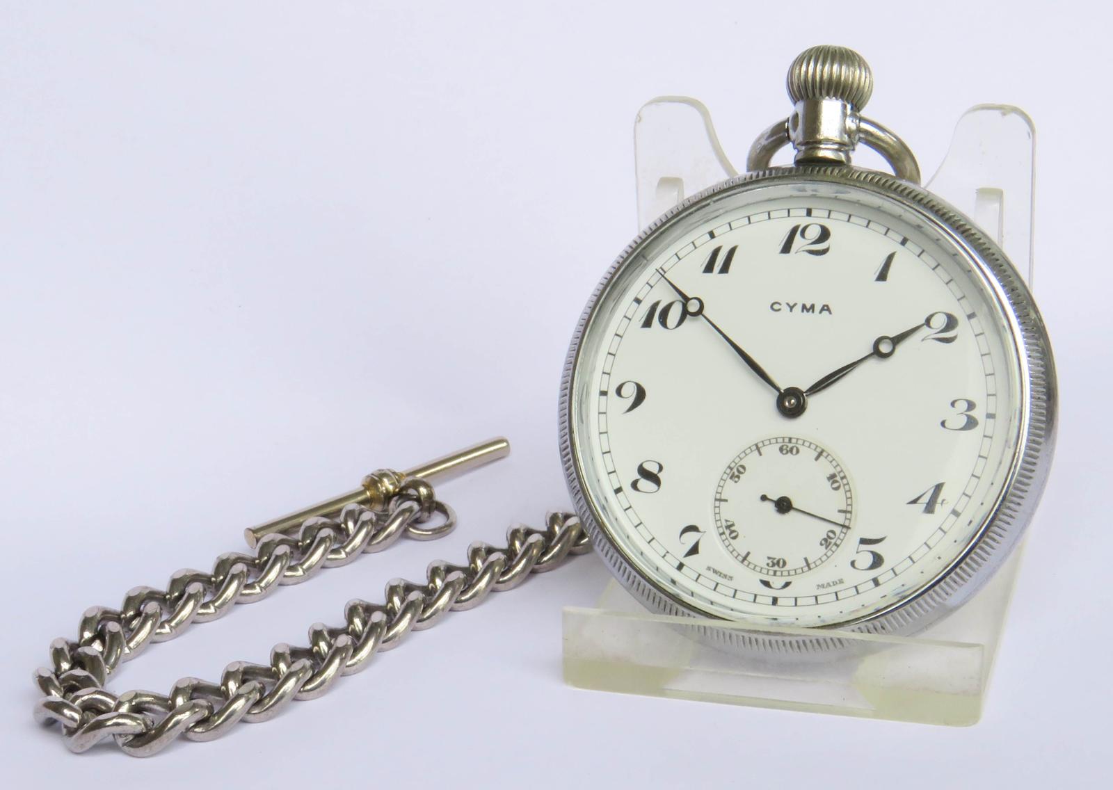 Pocket Watch : 1930s Cyma Pocket Watch and Chain (1 of 4)