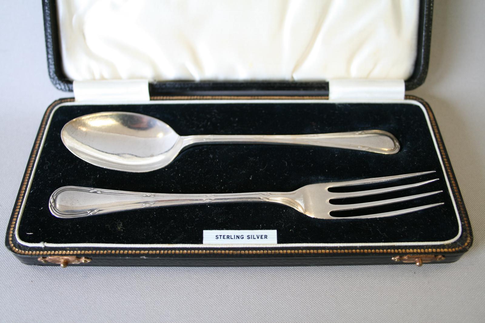 Boxed Silver Christening Spoon & Fork 1934 (1 of 3)