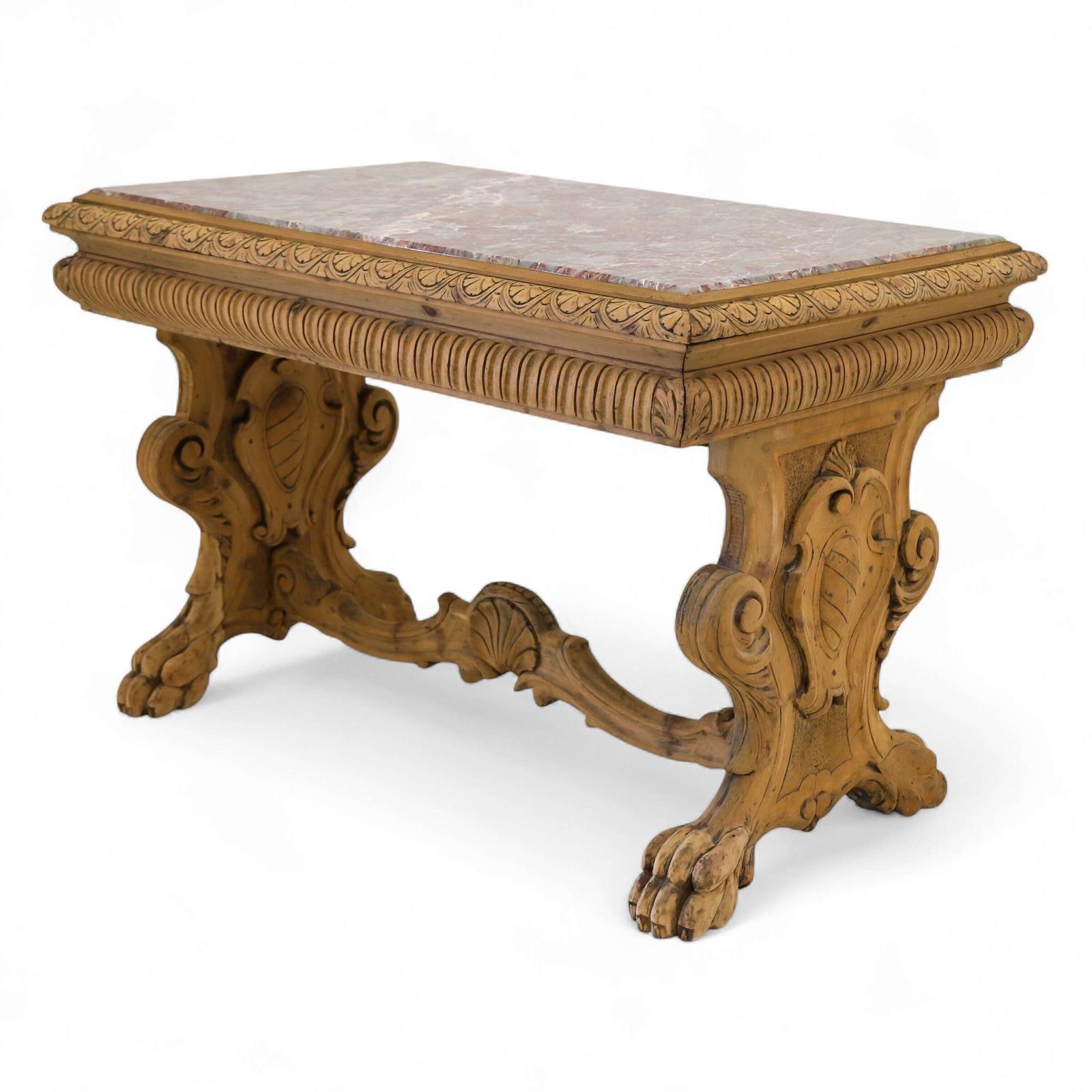 19th Century Italian Baroque Centre Table - European Walnut with Pink Salome Marble Top (1 of 16)