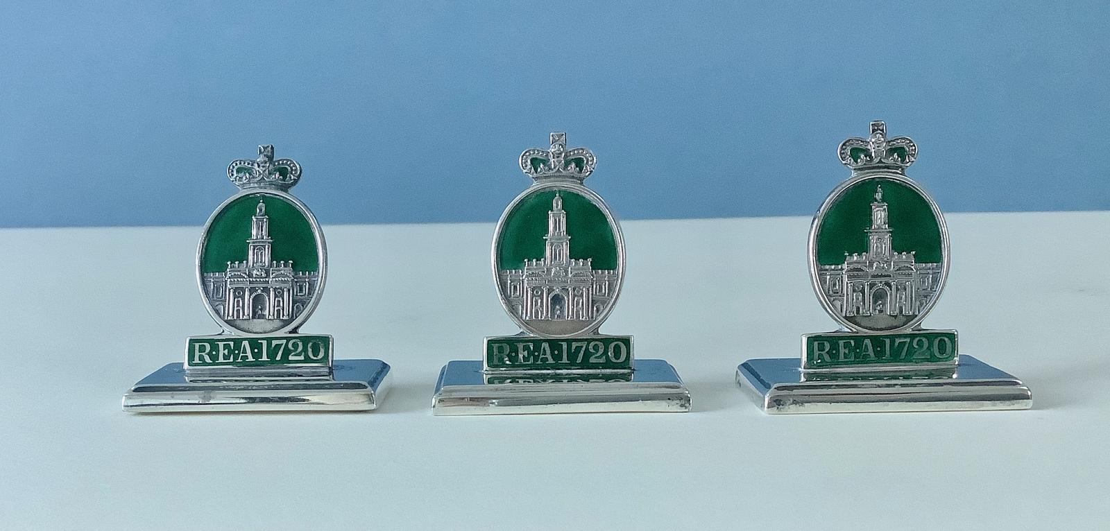 Set of 3 Antique Solid Silver & Enamel Menu Holders REA 1720 (1 of 5)