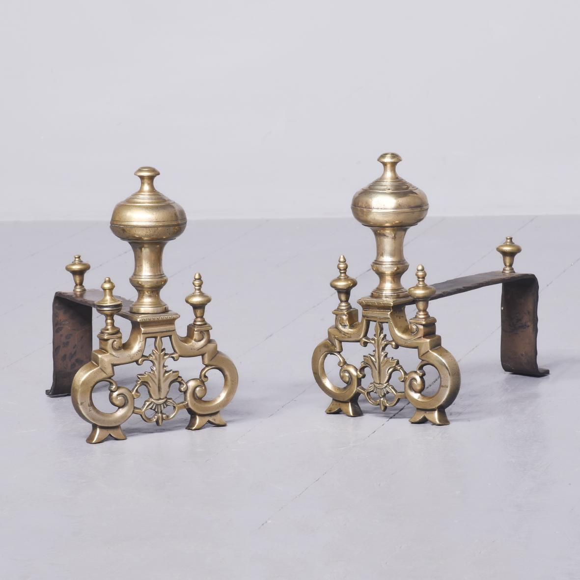 Pair of Decorative Brass & Steel Andirons / Fire Dogs (1 of 6)