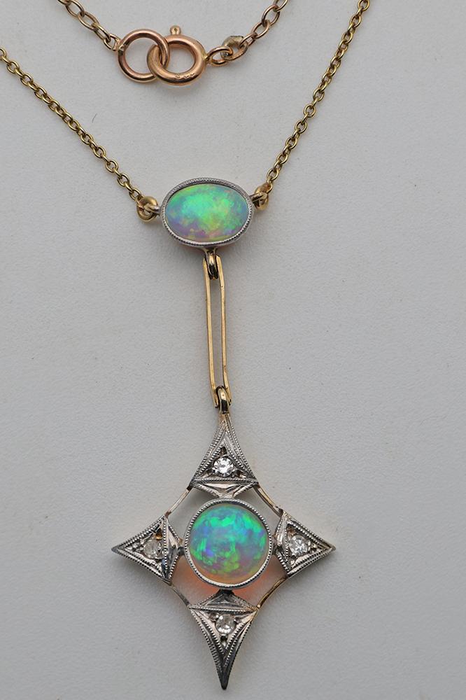 Edwardian Opal & Diamond Lavalier Necklace in Gold & Platinum (1 of 3)
