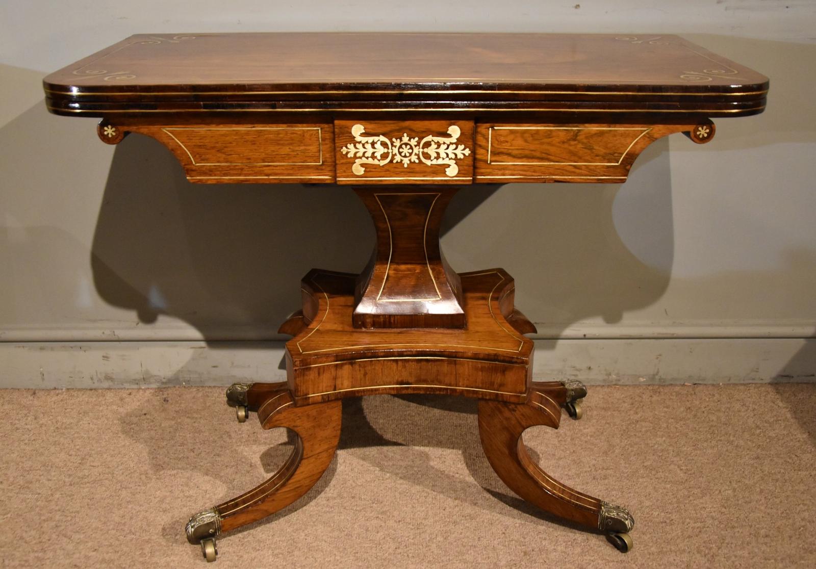 Regency Rosewood Brass Inlaid Card Table (1 of 11)