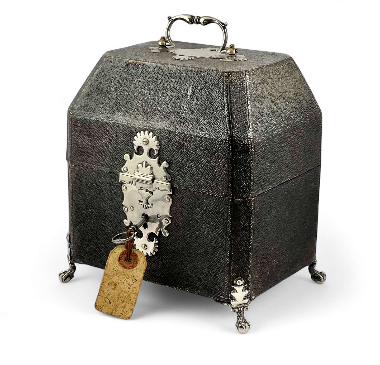 Georgian antique shagreen twin tea caddy, London c.1745 (1 of 12)