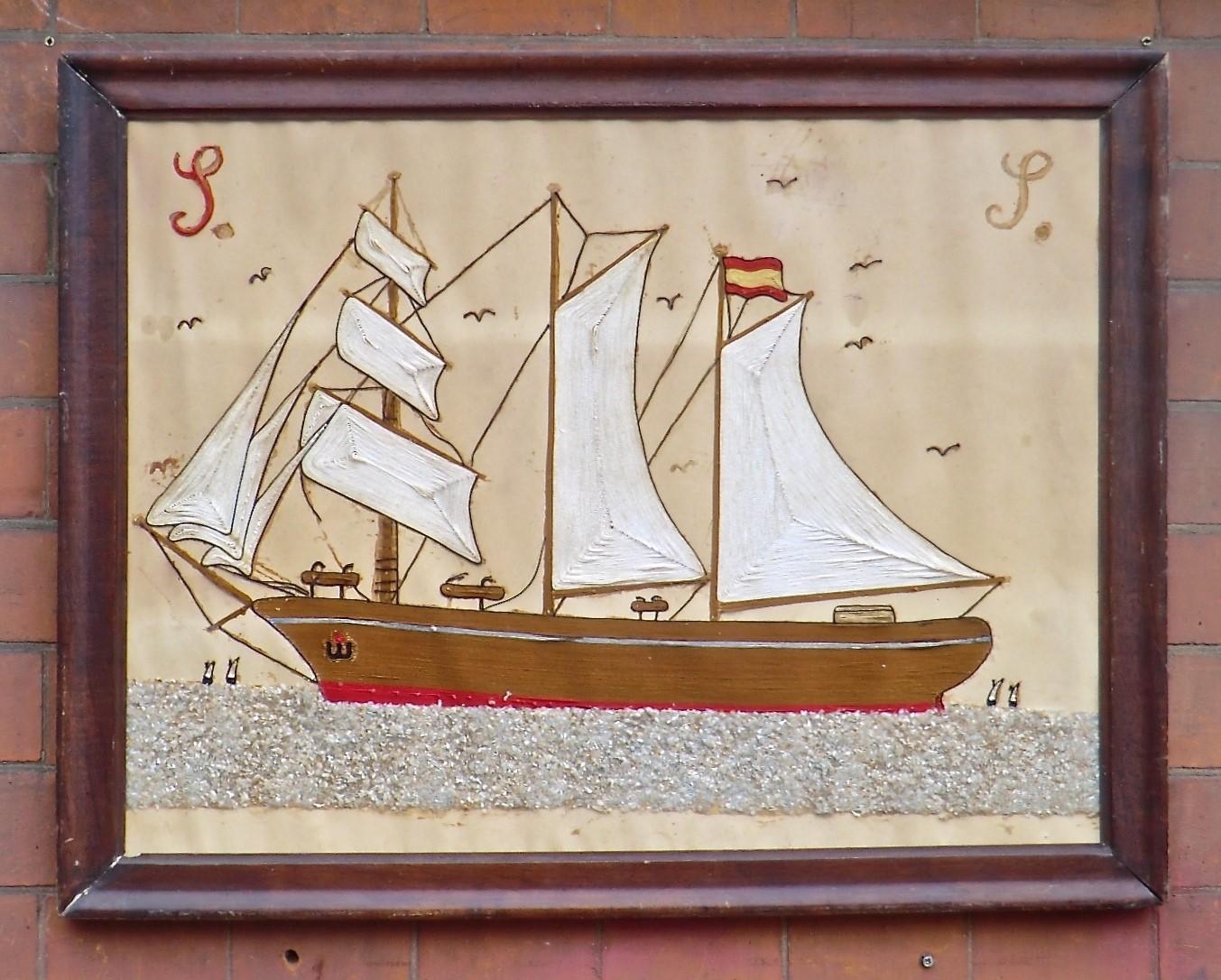 Spanish Sailor's 19th Century Woolwork Ship Picture (1 of 5)