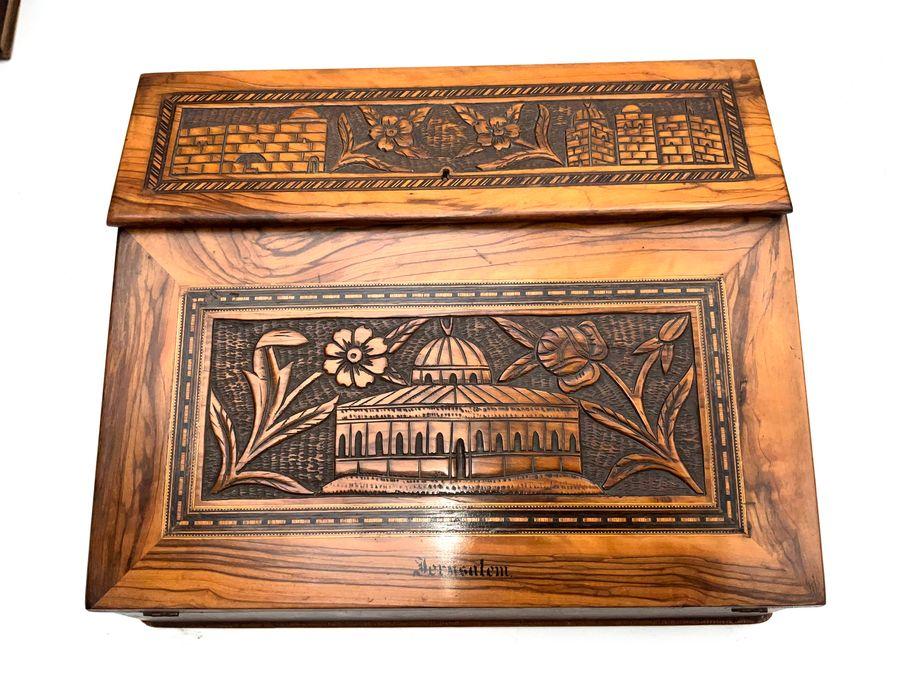 TEMPLE MOUNT CARVED OLIVE WOOD WRITING SLOPE (1 of 15)