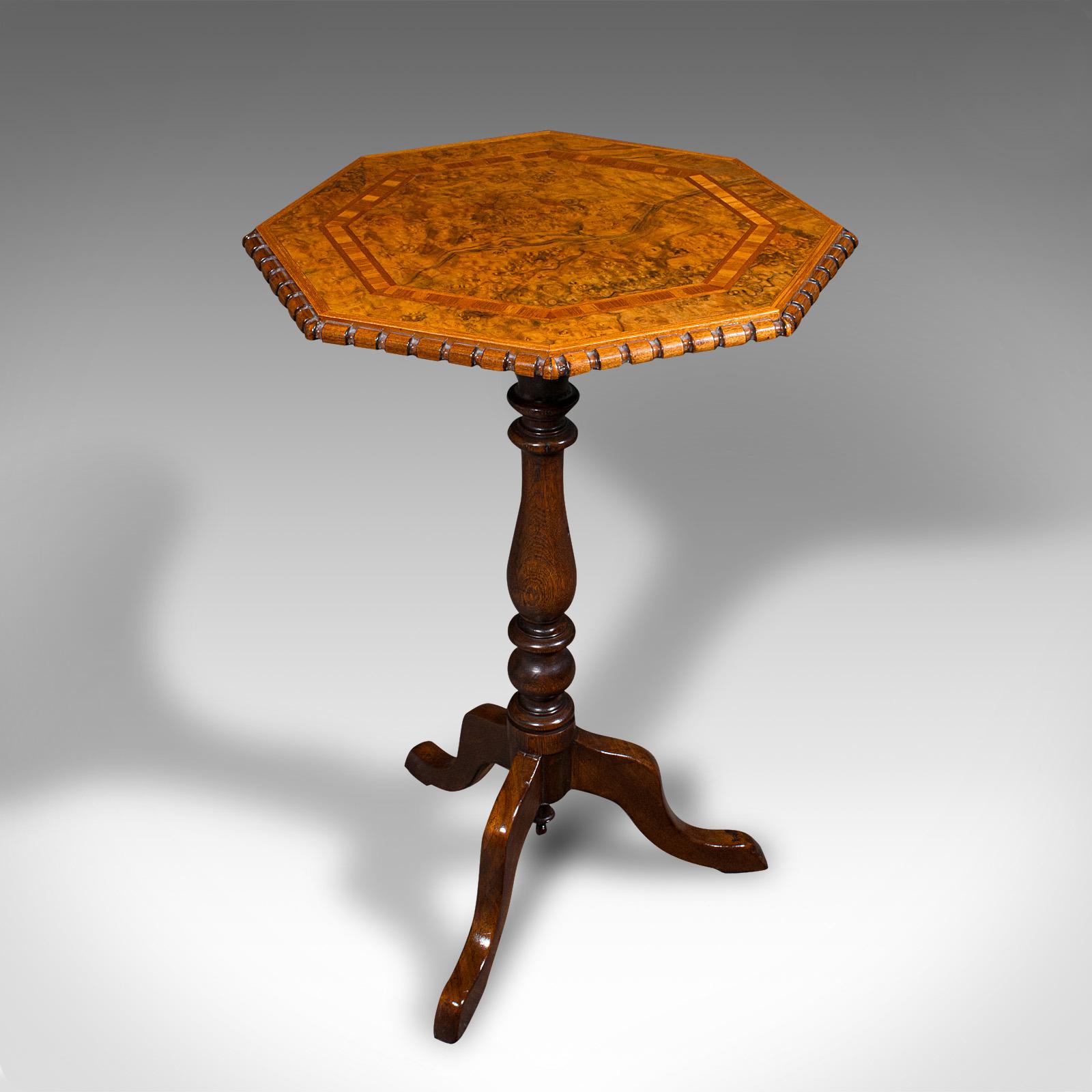 Antique Octagonal Wine Table, English, Burr Walnut, Lamp, Occasional c.1900 (1 of 10)