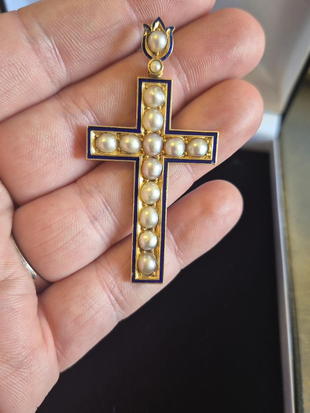 Superb 18ct Victorian Pearl Mourning Cross (1 of 7)