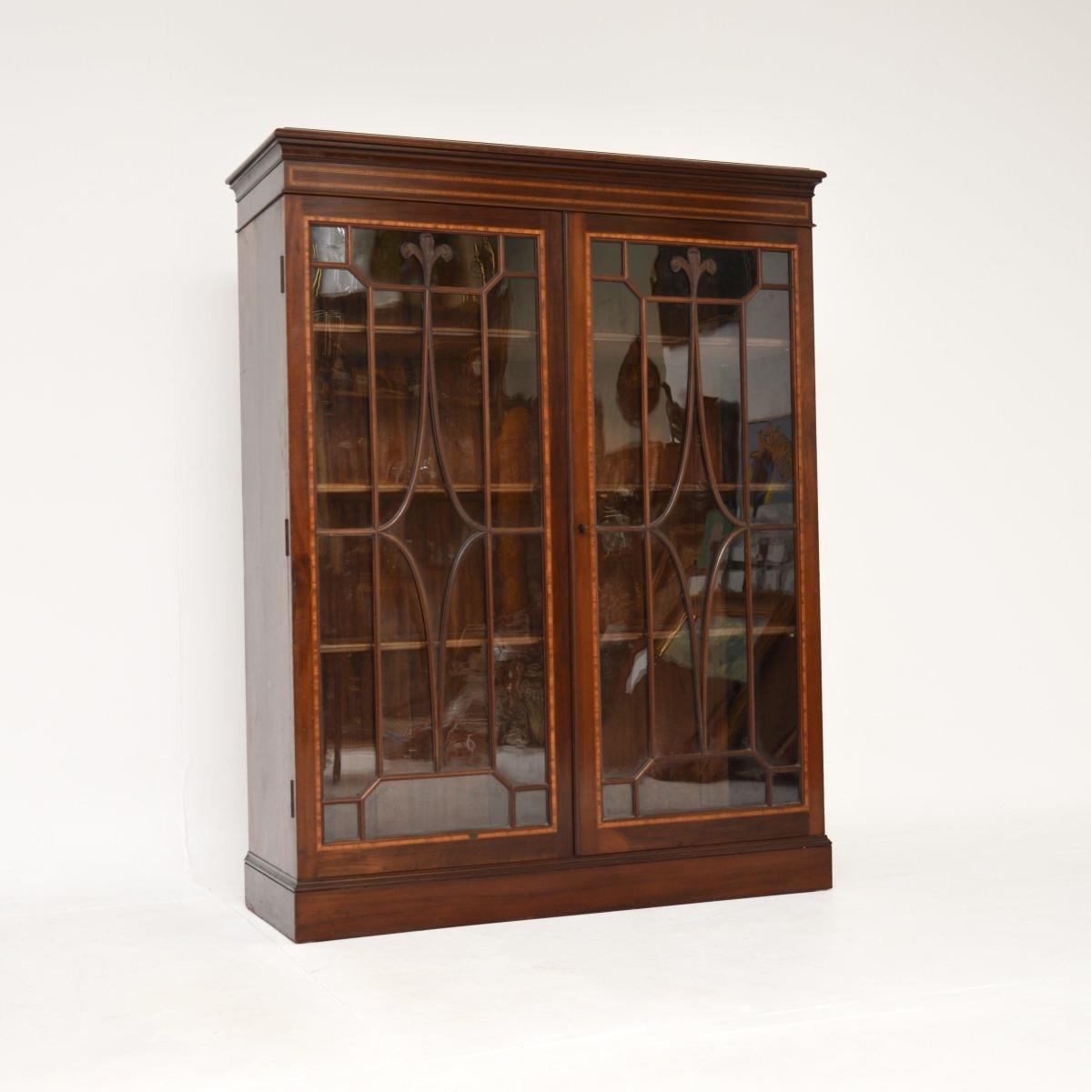 Antique Edwardian Inlaid Mahogany Bookcase (1 of 12)