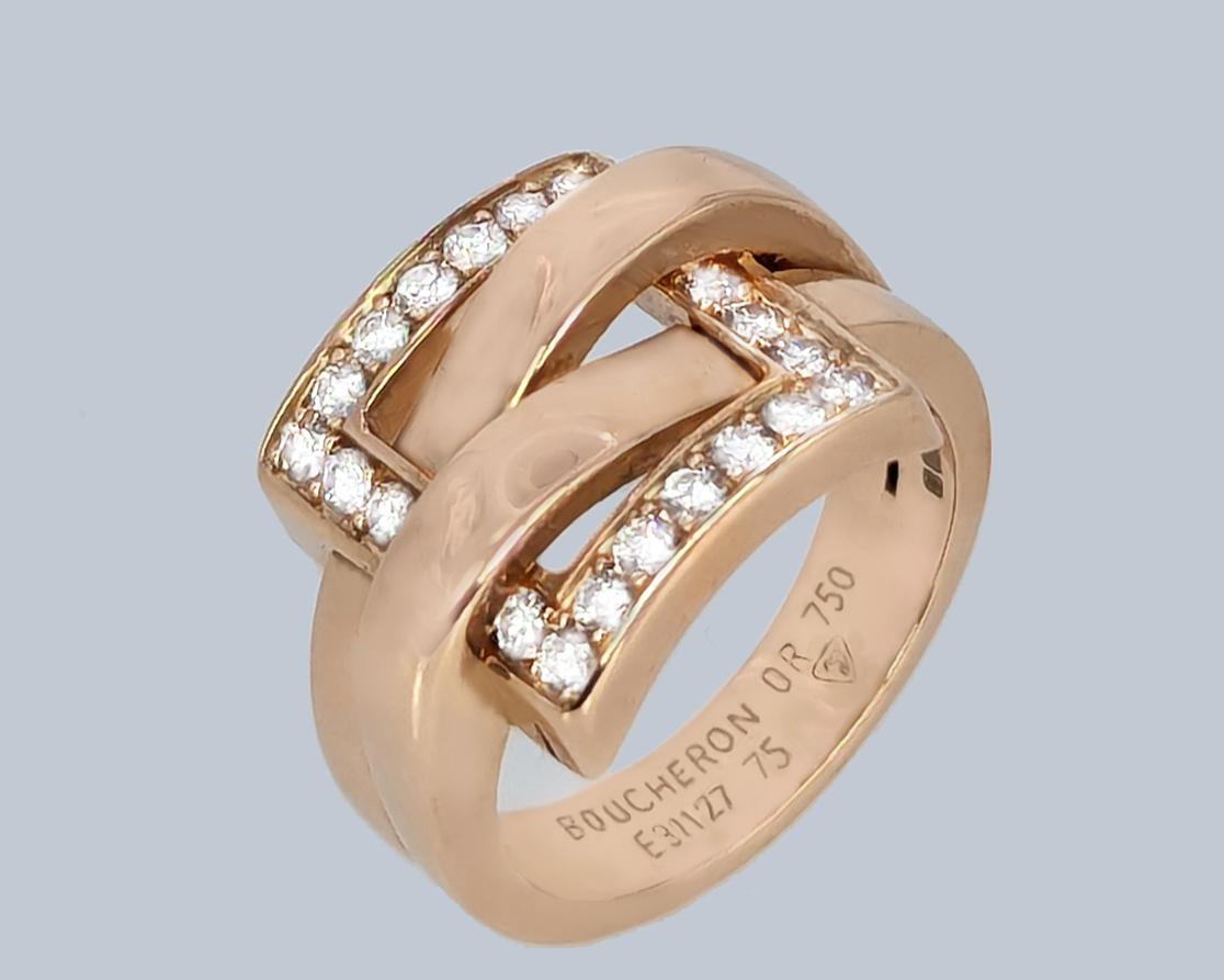 Boucheron Déchaînée Diamond Buckle Ring 18ct Rose Gold 1970s – French Designer Luxury (1 of 8)