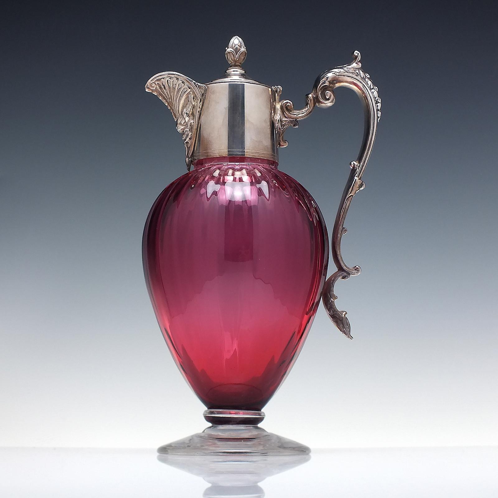 Victorian Silver Plated Cranberry Glass Claret Jug c.1900 (1 of 6)