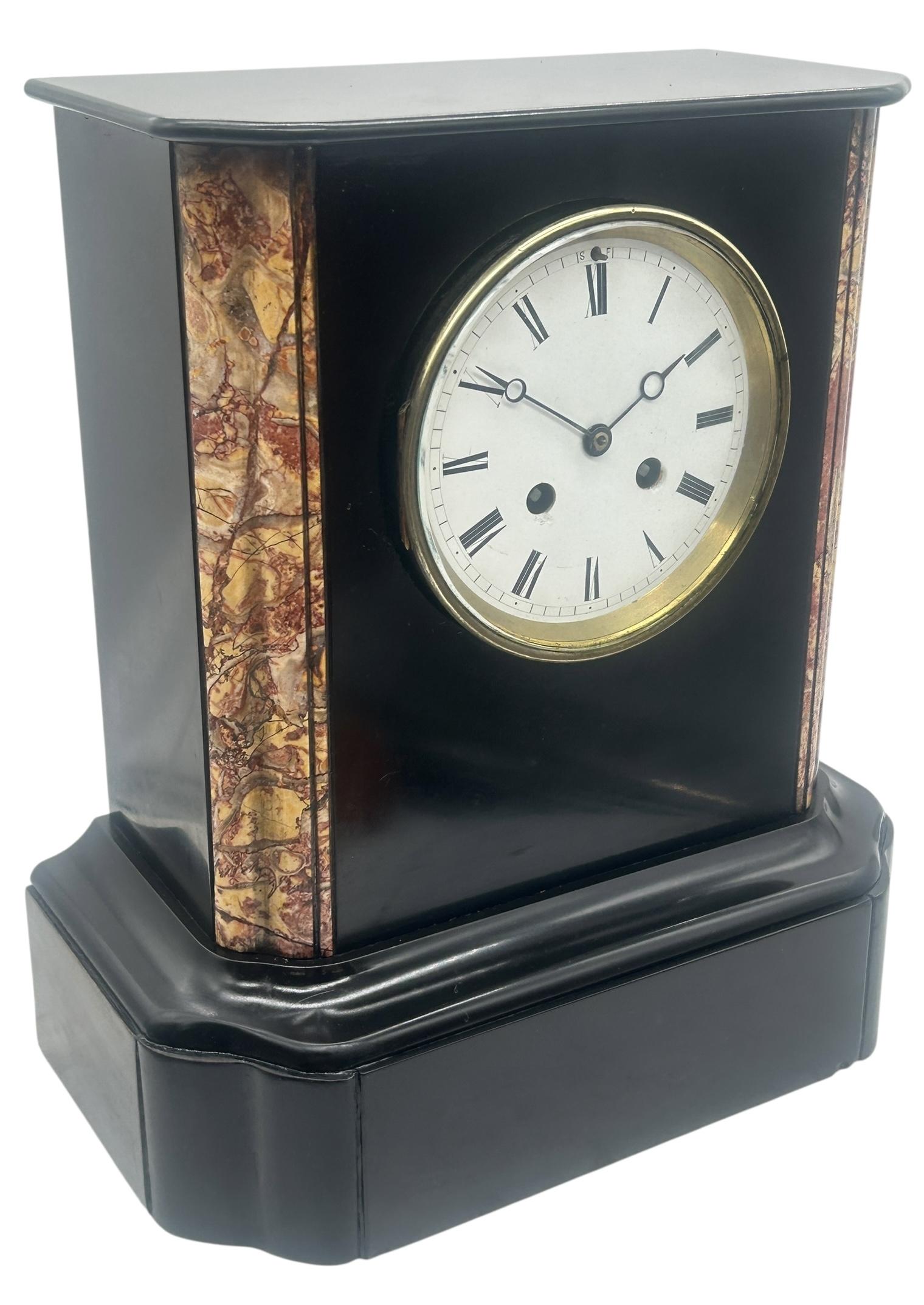 Antique Victorian Black Slate & Marble Mantel Clock - Intricate Enamel Dial & 8-day Gong Strike (1 of 10) Antique Victorian Black Slate & Marble Mantel Clock - Intricate Enamel Dial & 8-day Gong Strike (1 of 10)
