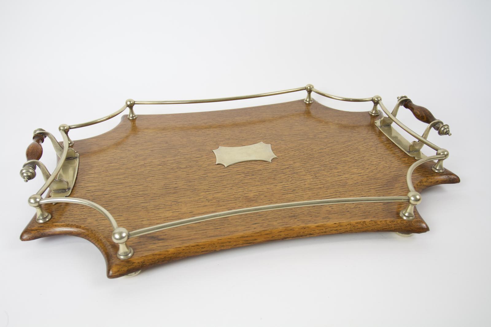 Fine Antique Oak & Silver Plated Gallery Serving Tray (1 of 6)