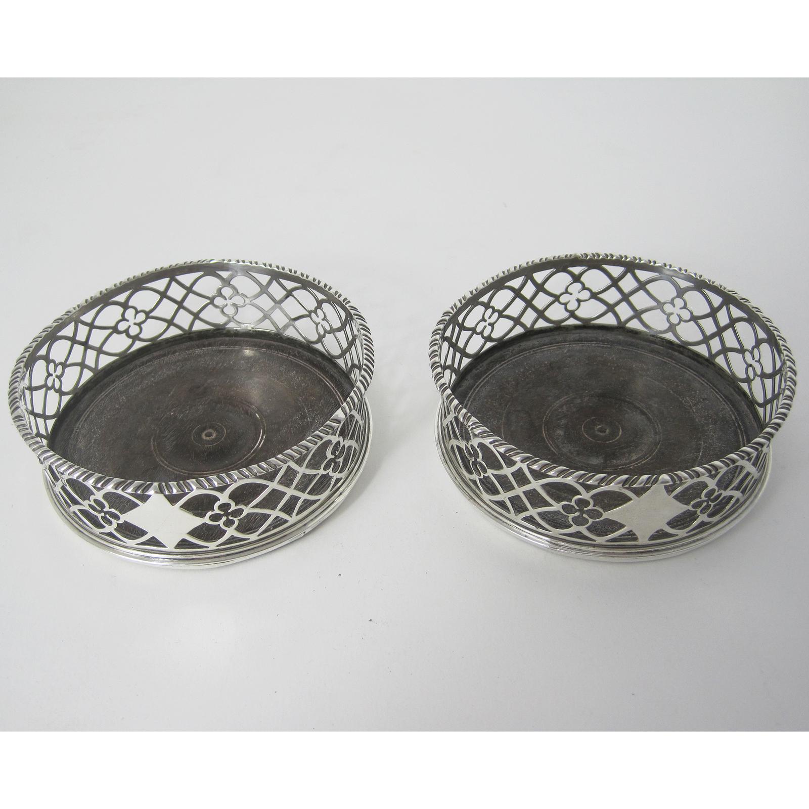 Pair of George III Silver Coasters with Gadroon Borders and Pierced Fretwork Sides (1 of 7)