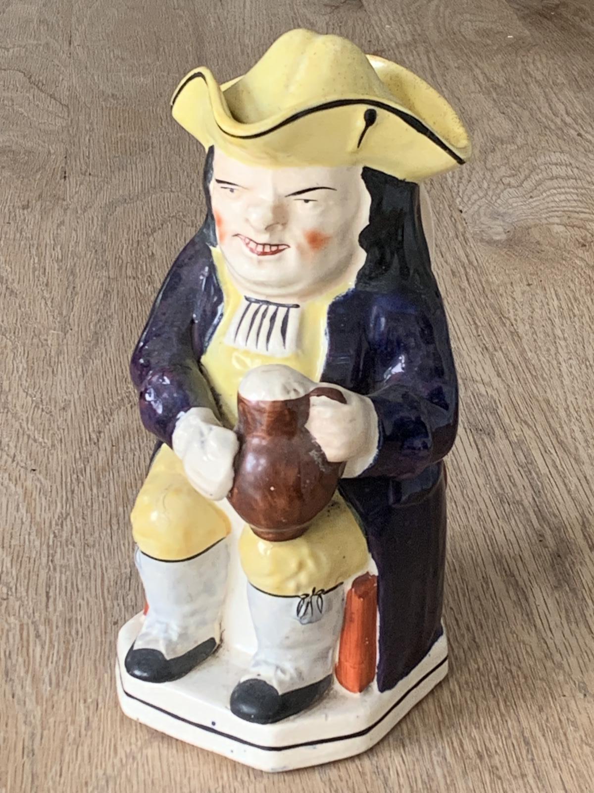 19th Century Staffordshire Toby Jug with Yellow Tricorn Hat & Lid (1 of 7)