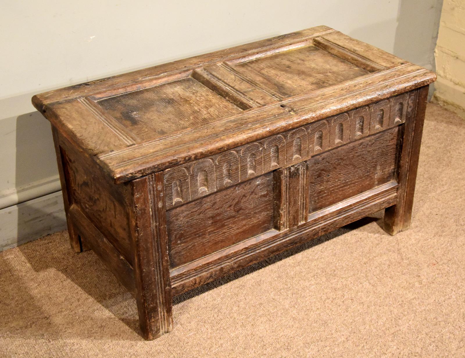 Small 17th Century Two Panel Oak Coffer (1 of 8) Small 17th Century Two Panel Oak Coffer (1 of 8)