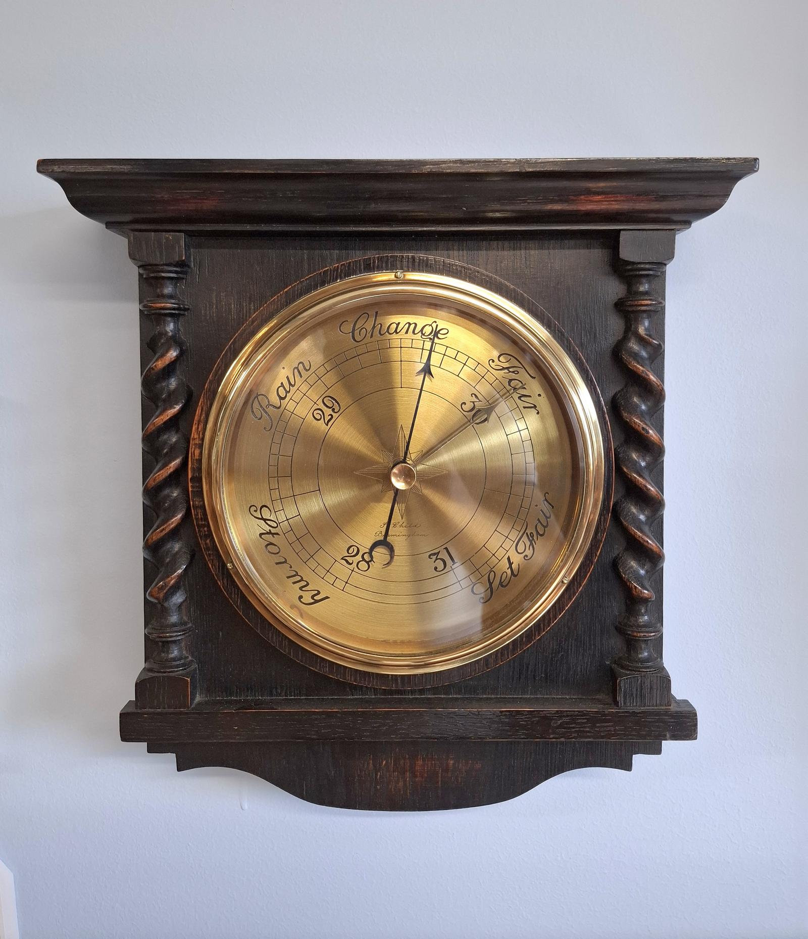 Hand Carved  Oak Barometer Signed by Samuel Child (1 of 2)