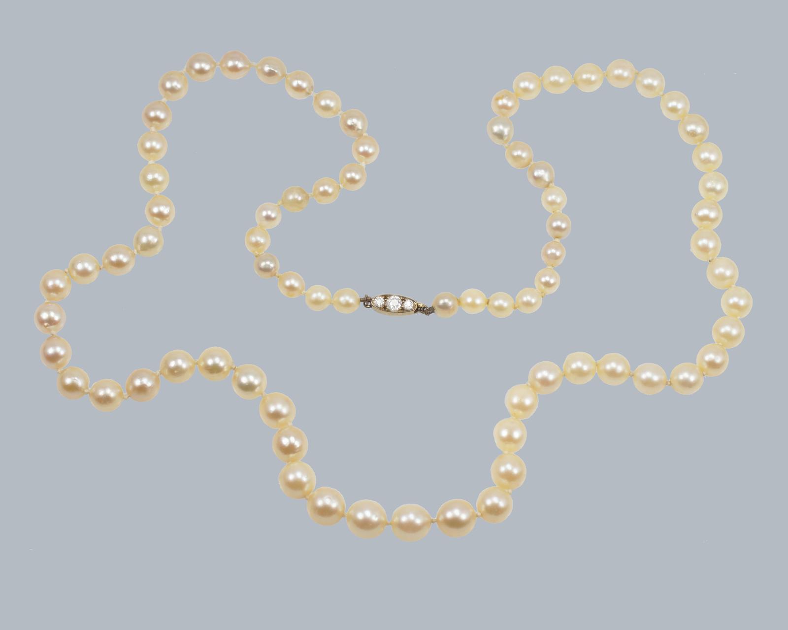 Antique Pearl Necklace Old Cut Diamond Clasp 1920s Single Strand Vintage Pearls (1 of 7)