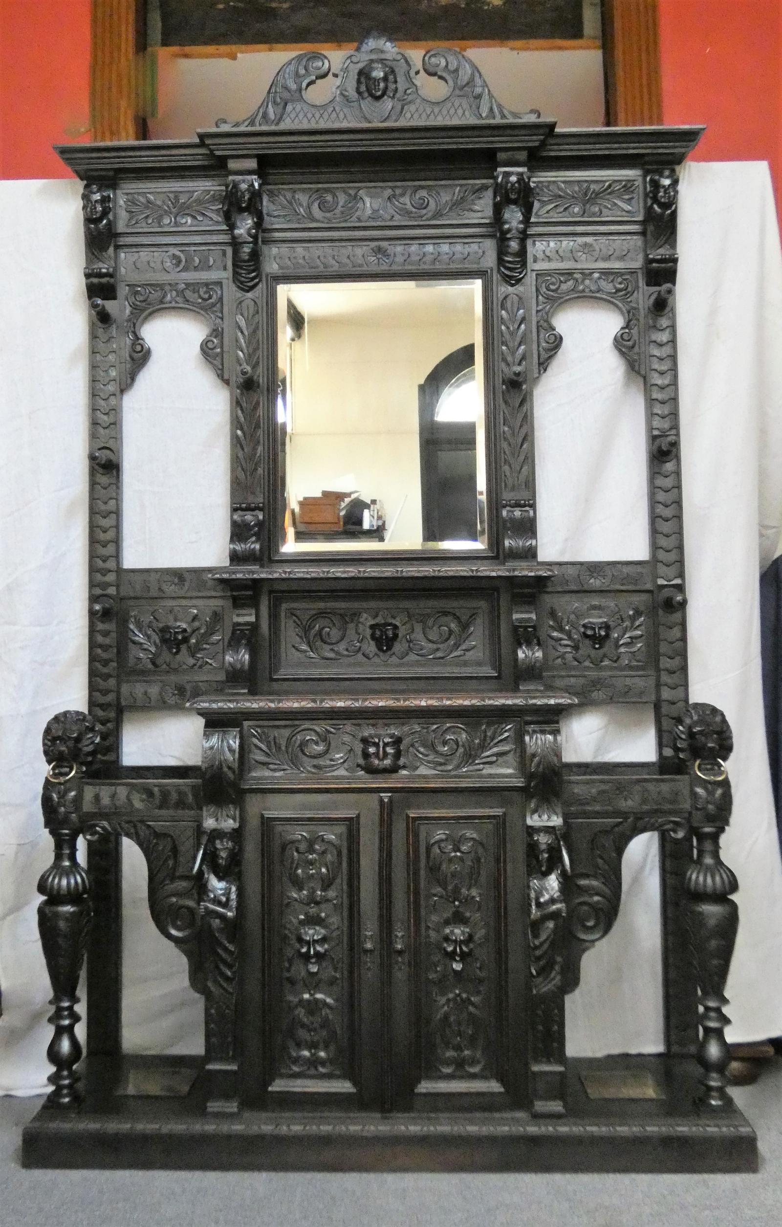 Large & Impressive Carved Oak Hall Stand (1 of 9)