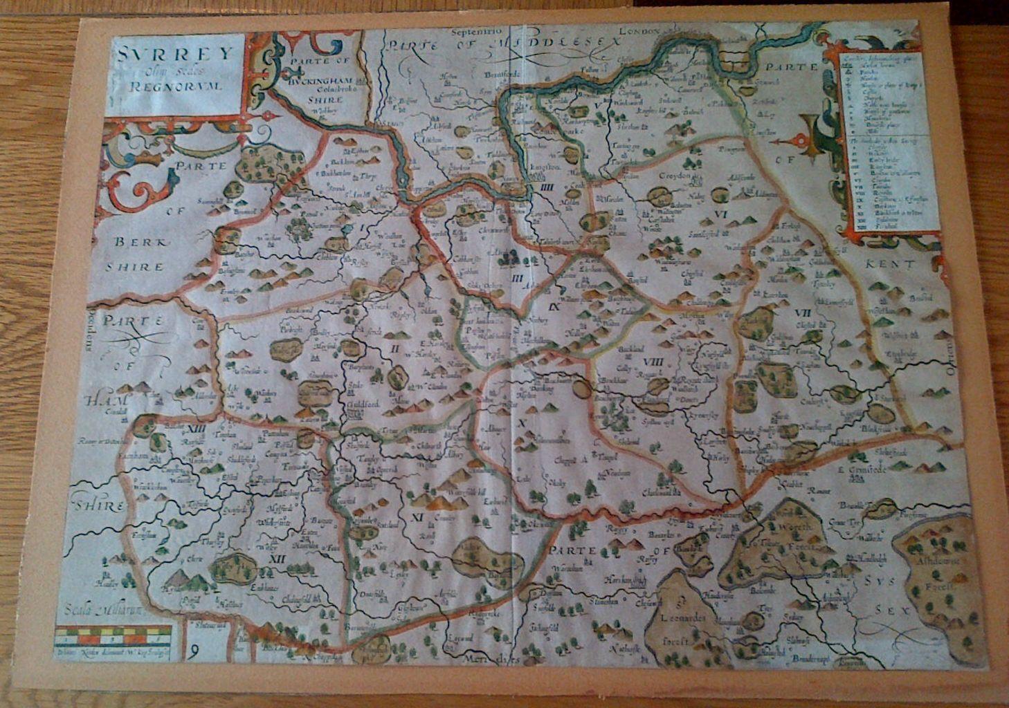 17th Century Map of Surrey by Kip Saxton (1 of 4)