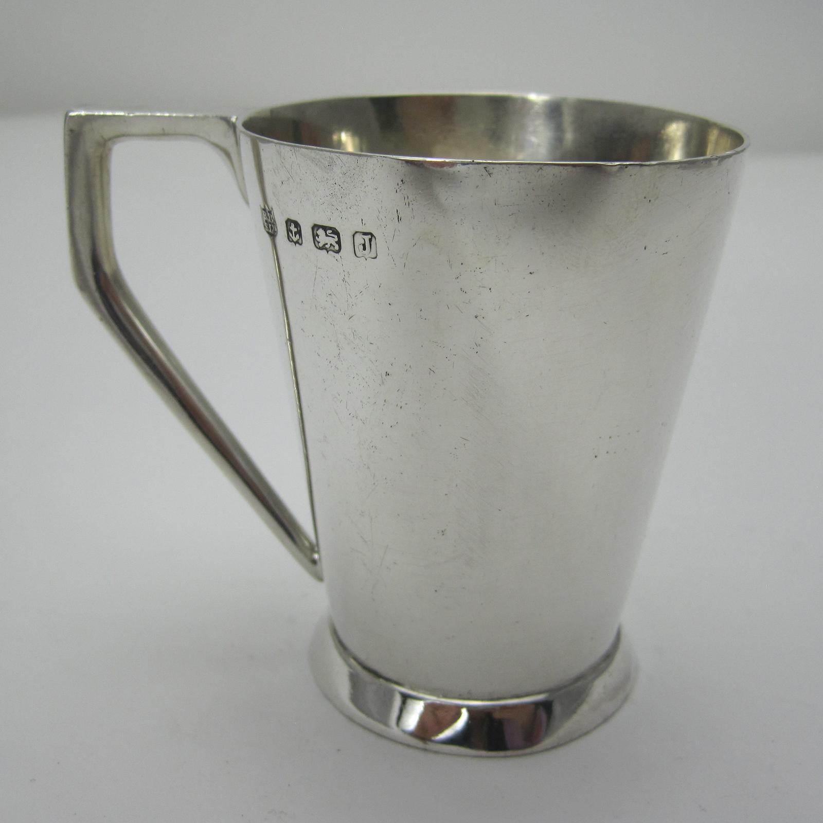 Silver Child's Mug with Angled Handle & Plain Conical Body (1 of 5) Silver Child's Mug with Angled Handle & Plain Conical Body (1 of 5)
