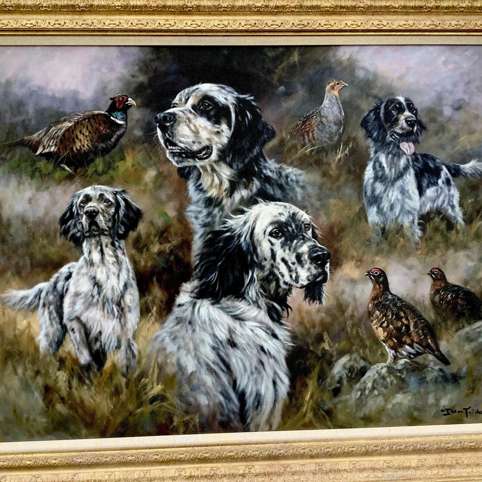 4 English Setters, Pheasant & Grouse Oil on Canvas by John Trickett (1 of 8)