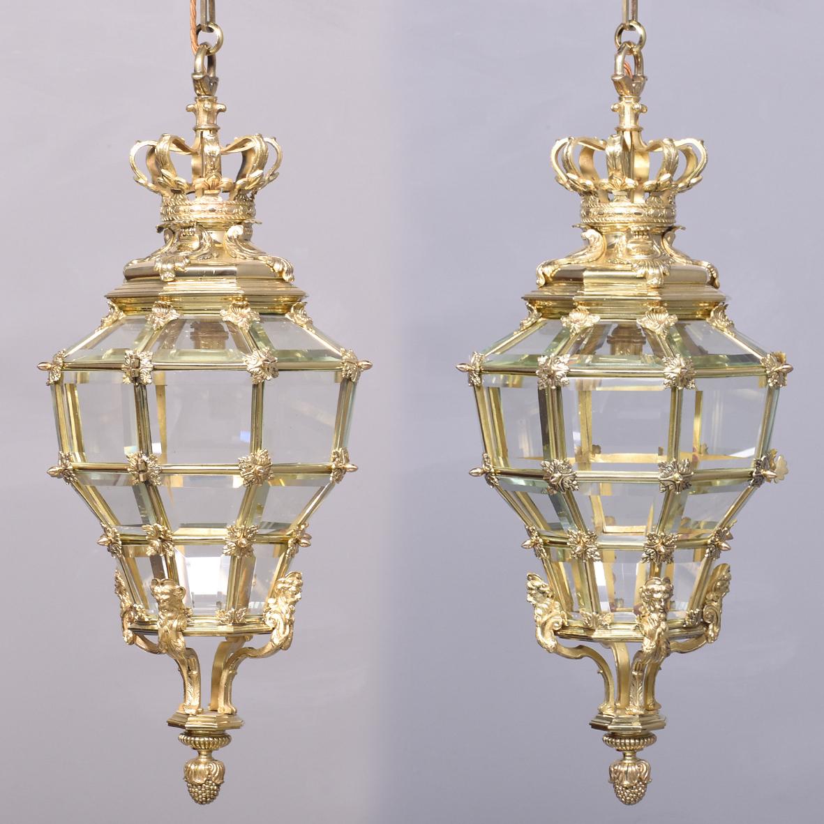 Large Pair of Hexagonal & Faceted Ormolu Lanterns (1 of 12)