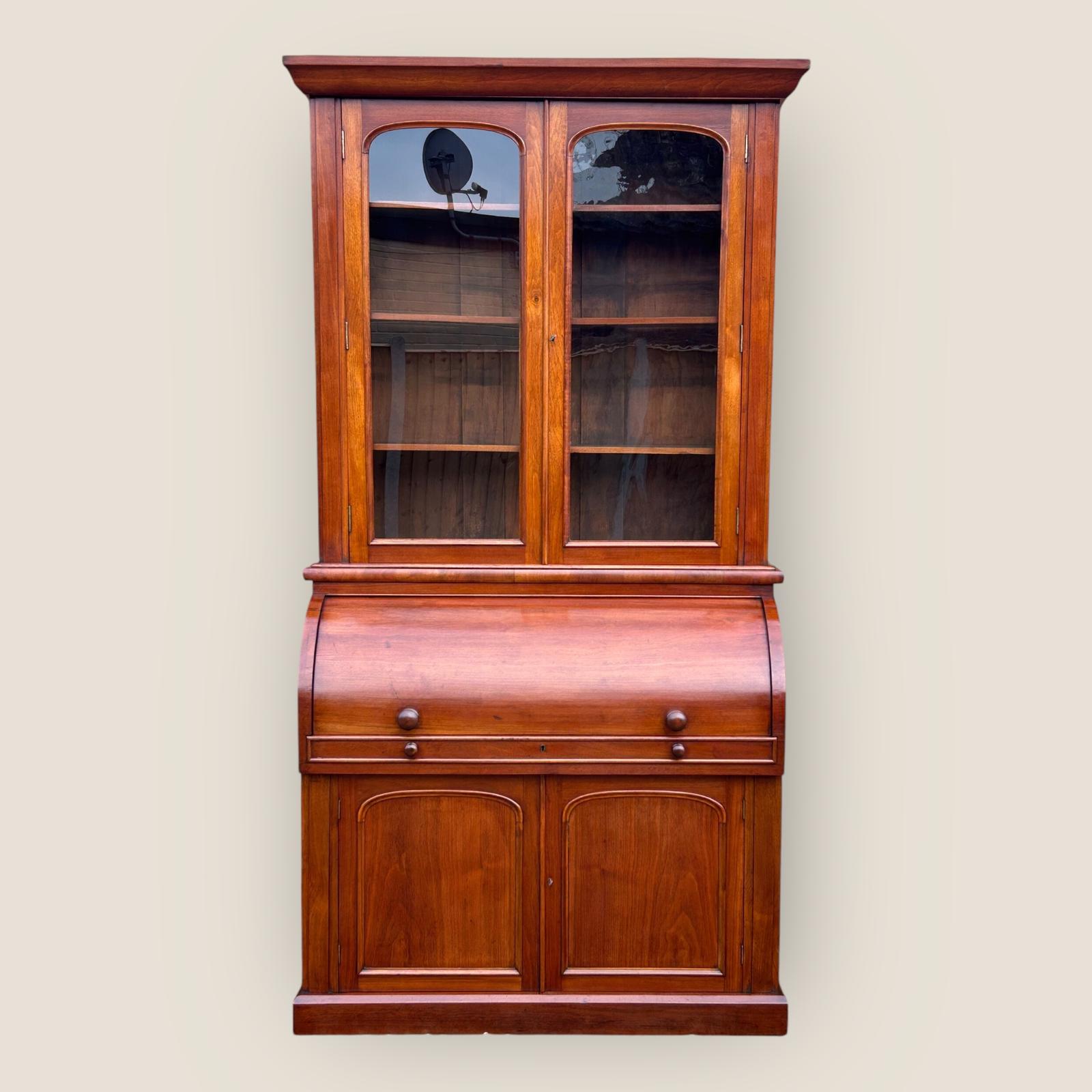 Antique Victorian Walnut Cylinder Bureau Bookcase with Writing Desk & Cupboard (1 of 10)