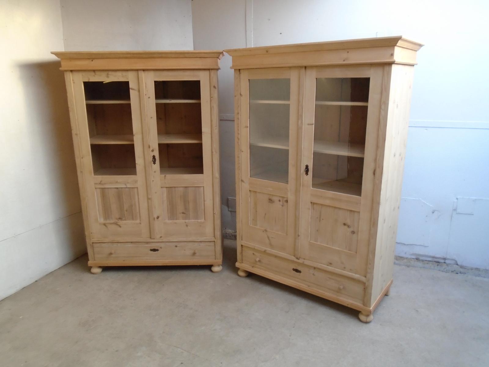 Rare Pair of Antique Pine 1 Piece Display Cabinets to wax / paint (1 of 11)