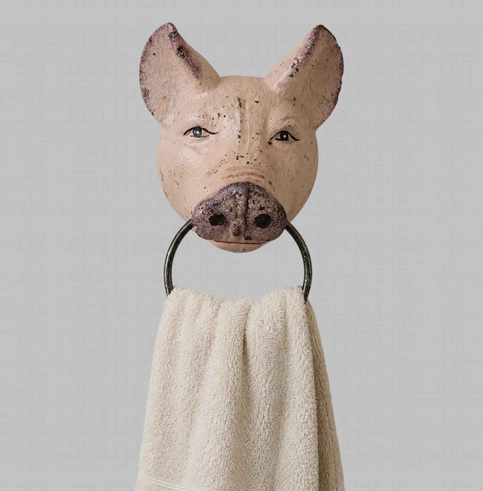 Vintage Painted Pig’s Head Wall-mounted Towel Ring (1 of 7) Vintage Painted Pig’s Head Wall-mounted Towel Ring (1 of 7)