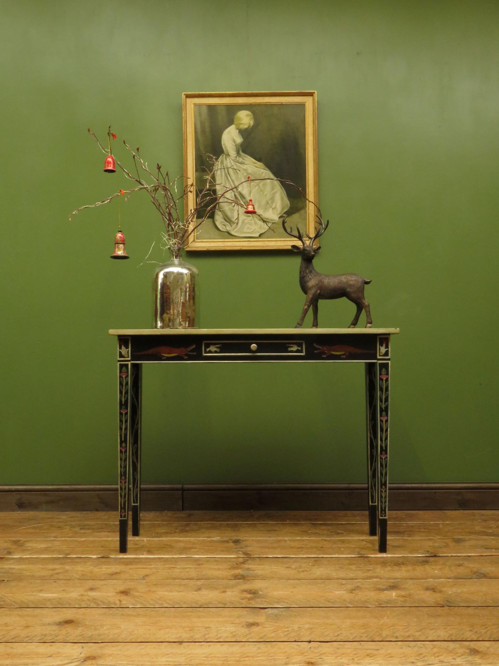 Bohemian Indian Black Painted Console Table with Ornate Hand Painted Animals (1 of 13) Bohemian Indian Black Painted Console Table with Ornate Hand Painted Animals (1 of 13)