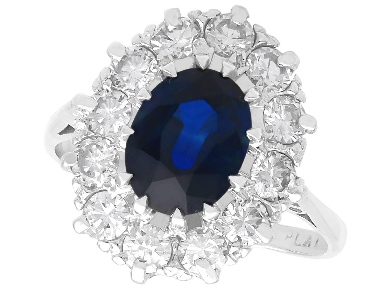 2.13ct Sapphire & 1.00ct Diamond, 18k White Gold Ring c.1935 (1 of 11)
