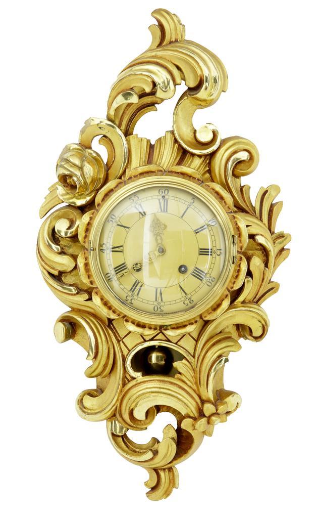 20th Century Swedish Westerstrand Carved & Gilt Ornate Wall Clock (1 of 4)