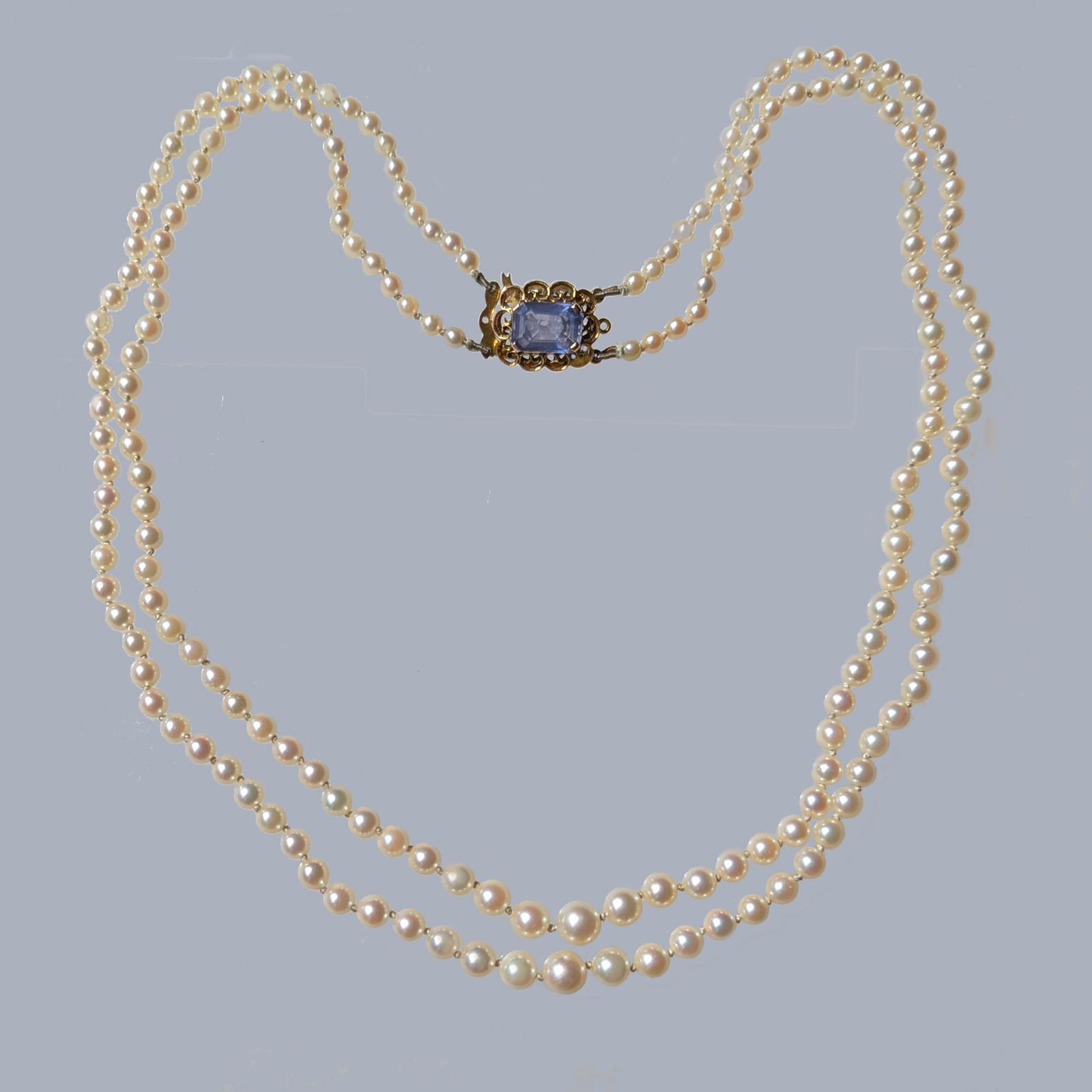 Vintage 1960s Double Strand Pearl Necklace with 9ct Gold Amethyst Clasp (1 of 7)