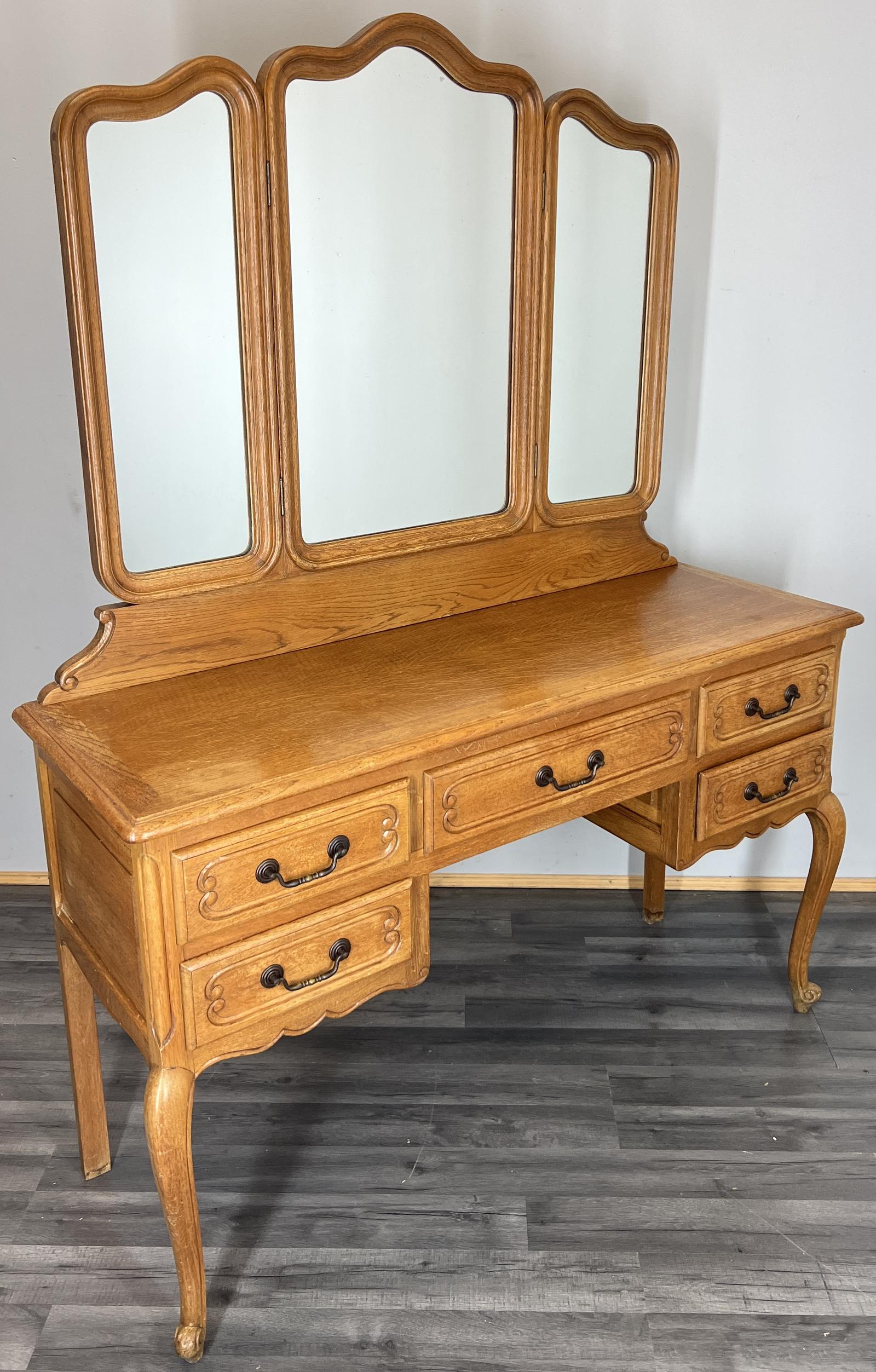 Vintage Dressing Table with Mirror French Oak Vanity Table Makeup (1 of 14)