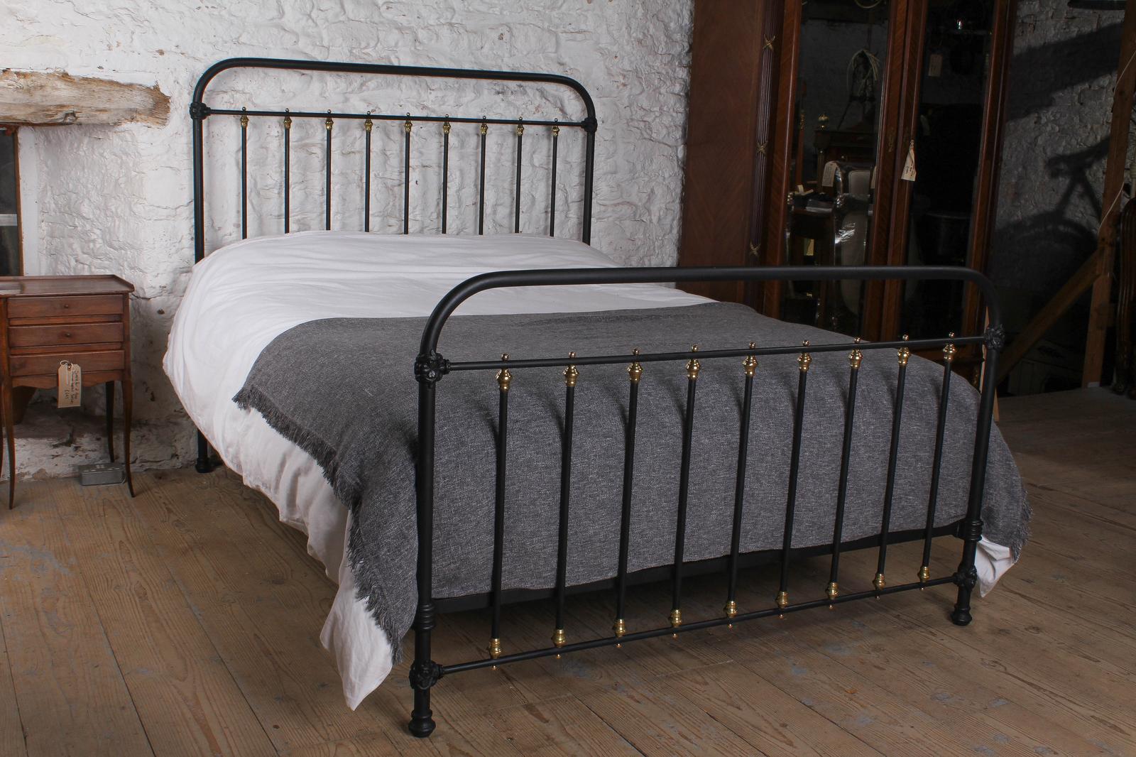 Handsome Black Iron and Brass French King Size Bed (1 of 7)