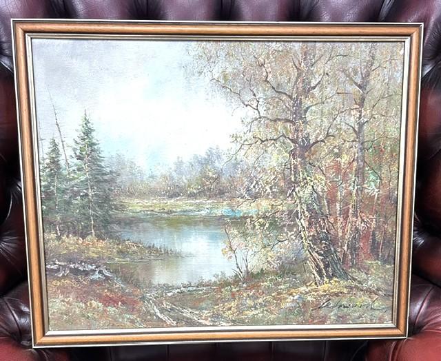 Framed Oil on Canvas Landscape Painting of a Rural Water Scene (1 of 2) Framed Oil on Canvas Landscape Painting of a Rural Water Scene (1 of 2)