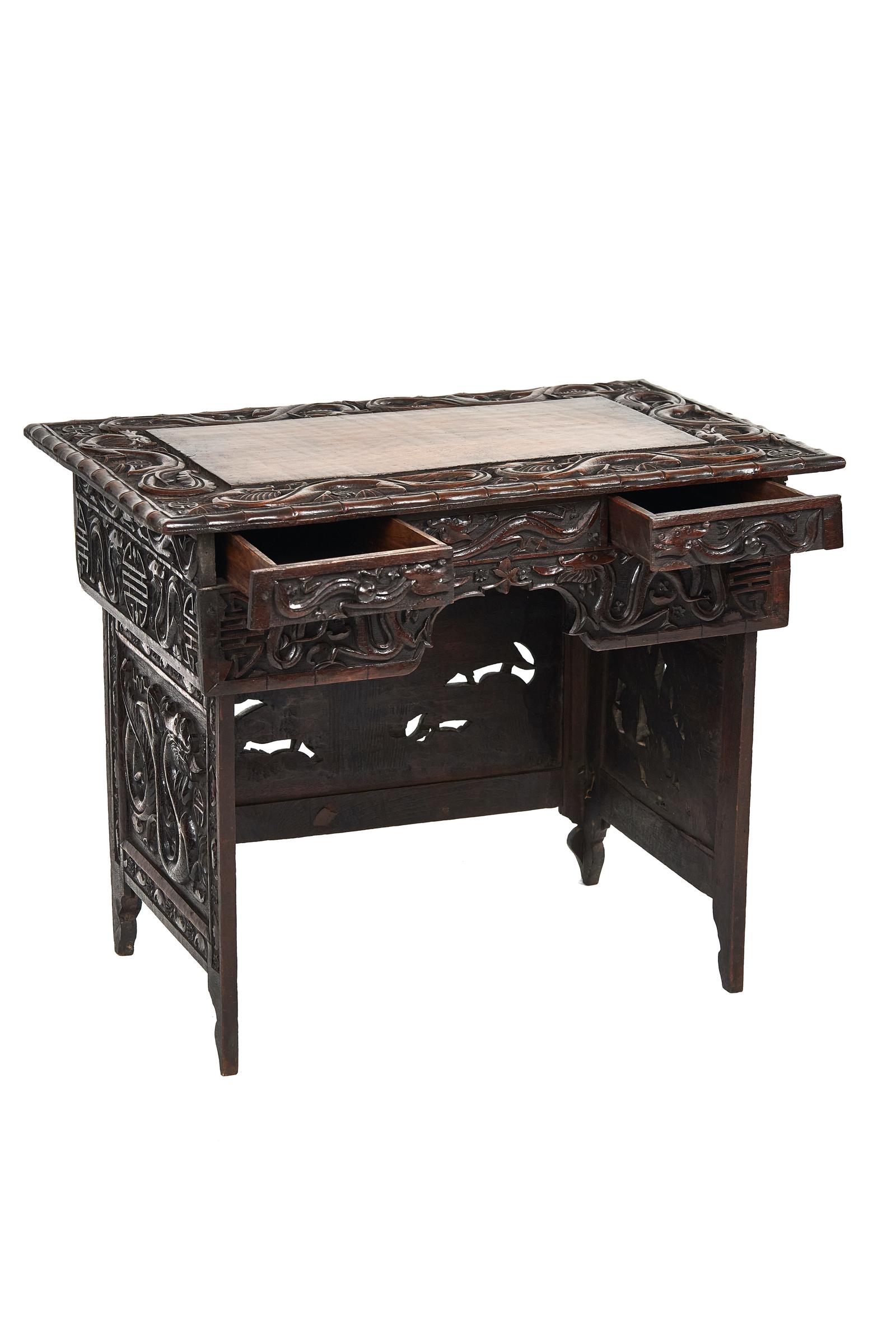 Chinese Carved Hardwood Folding Tea Table (1 of 10)